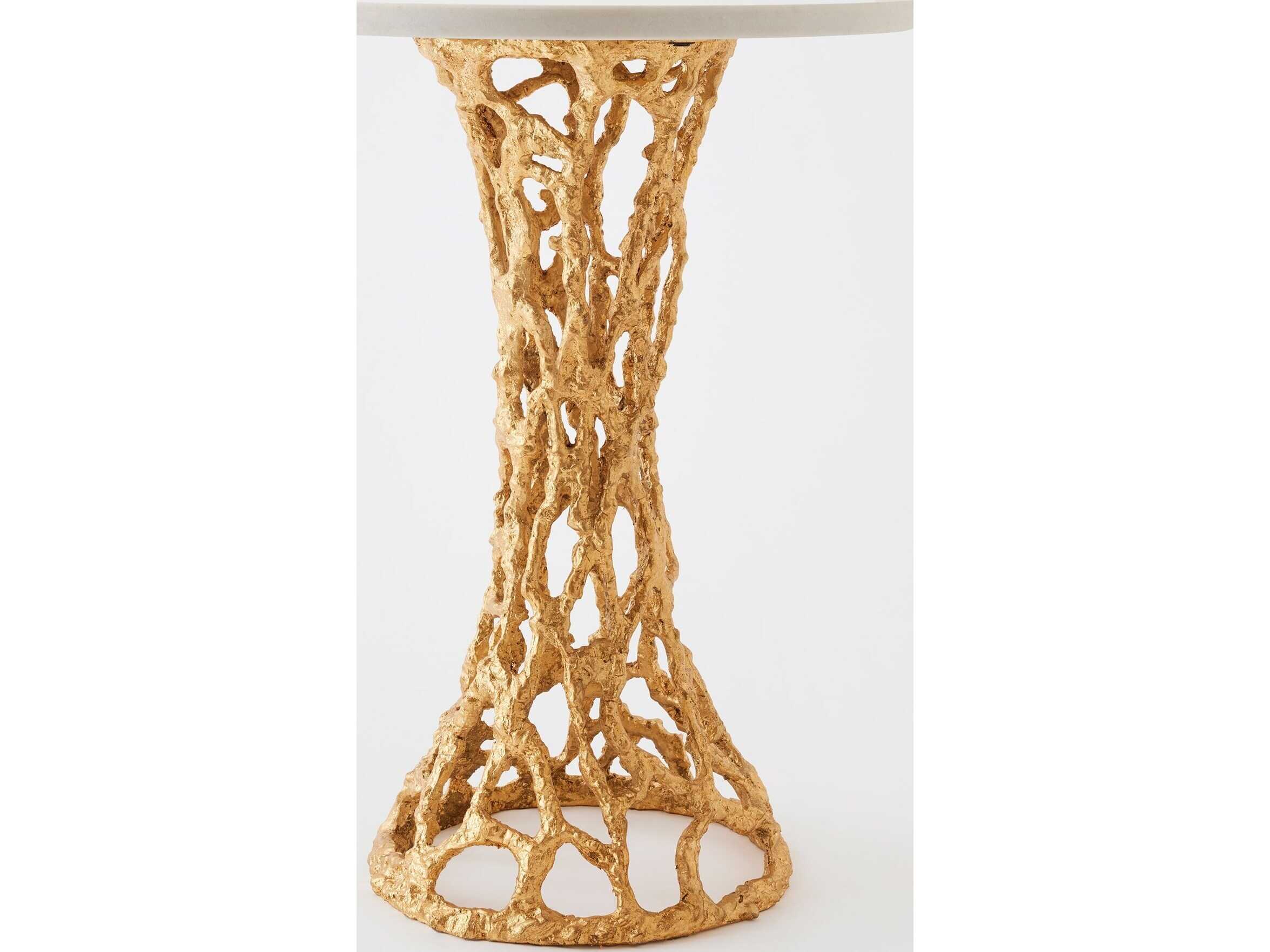 Global Views Perforated Round Marble Gold Leaf End Table