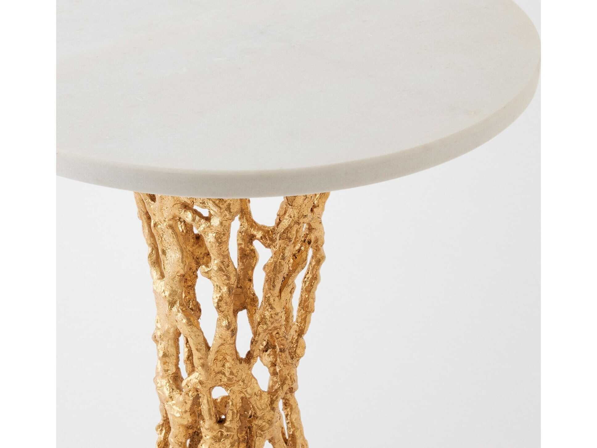 Global Views Perforated Round Marble Gold Leaf End Table