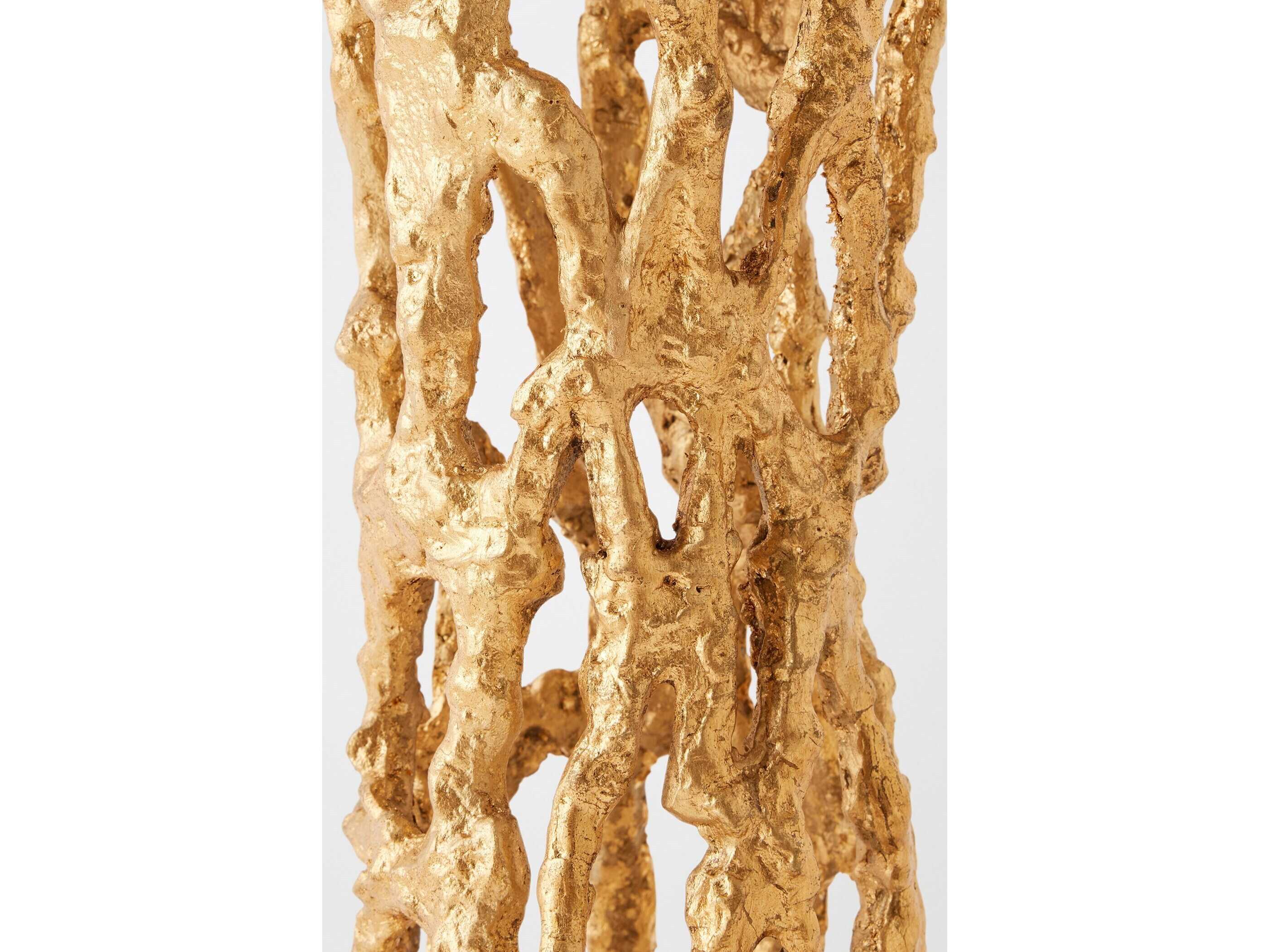 Global Views Perforated Round Marble Gold Leaf End Table