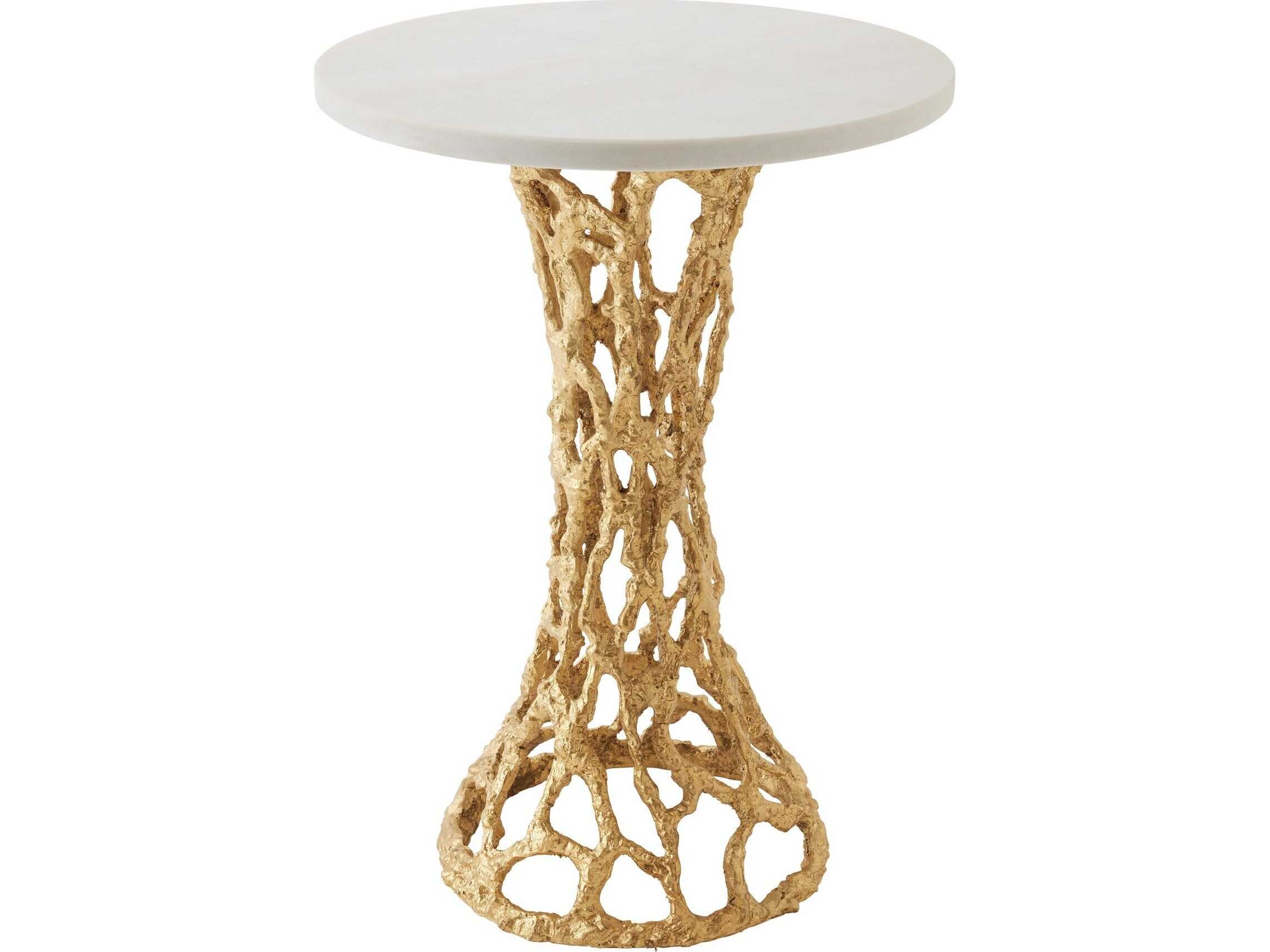 Global Views Perforated Round Marble Gold Leaf End Table