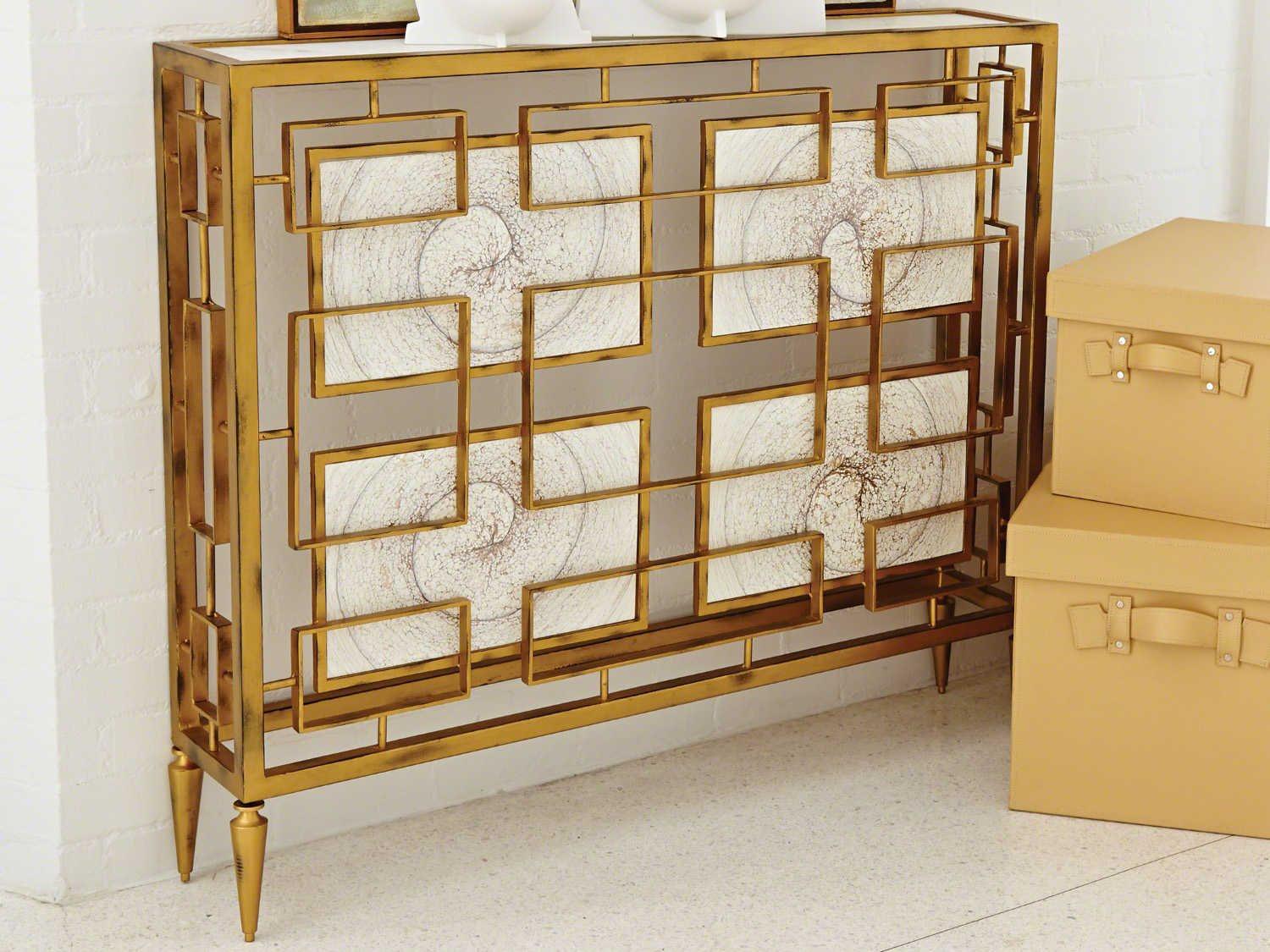 Global Views Rectangular Marble Gold Console Table