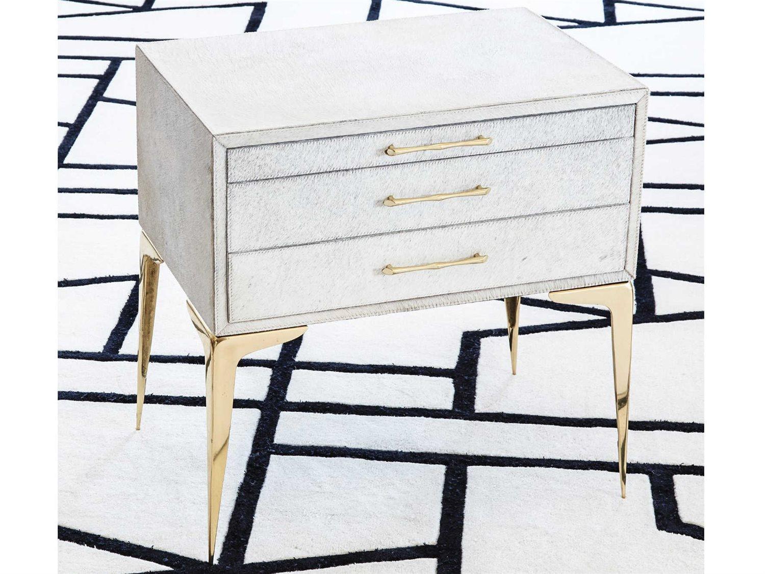 Global Views 3-Drawers White Nightstand