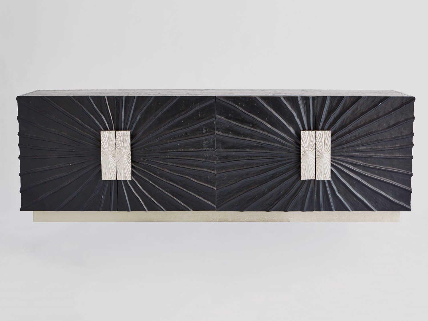 Global Views 84" Oak Wood Black Nickel Sideboard