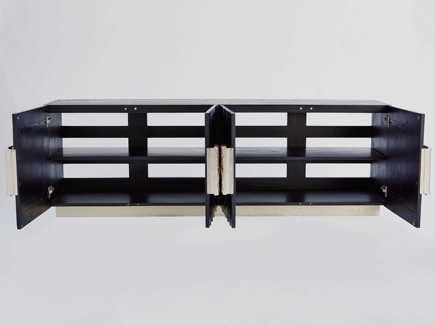 Global Views 84" Oak Wood Black Nickel Sideboard