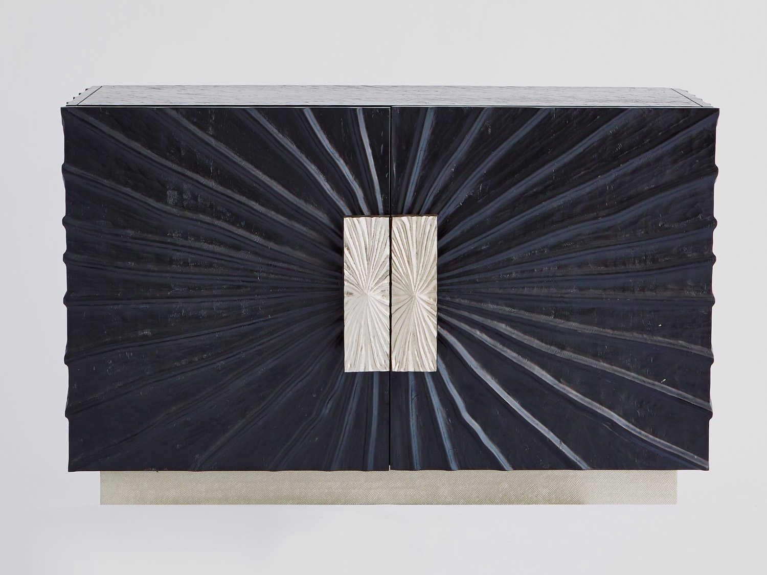 Global Views Black Nickel Silver Pine Wood Accent Chest