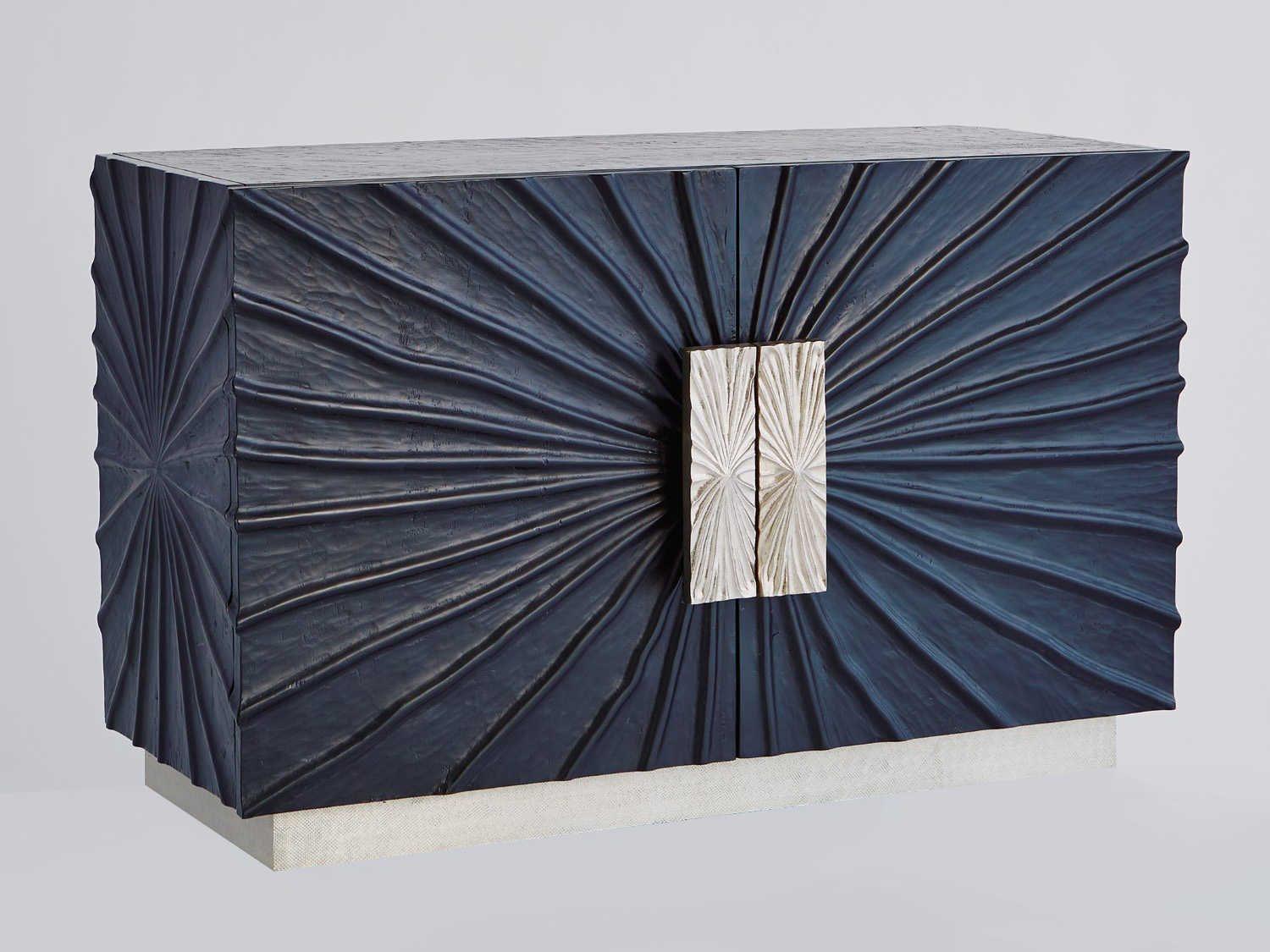 Global Views Black Nickel Silver Pine Wood Accent Chest