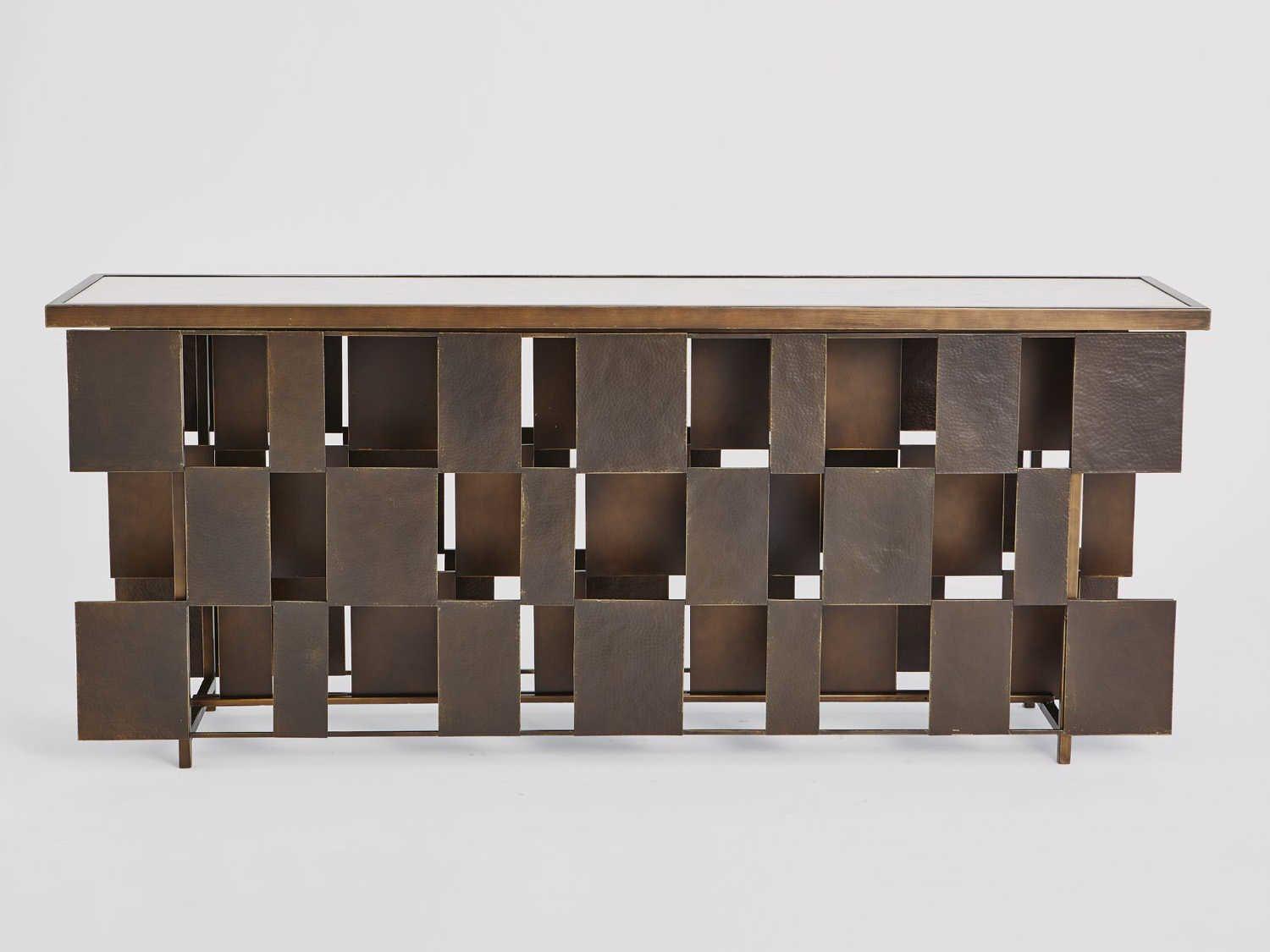 Global Views Rectangular Marble Bronze Gold Console Table