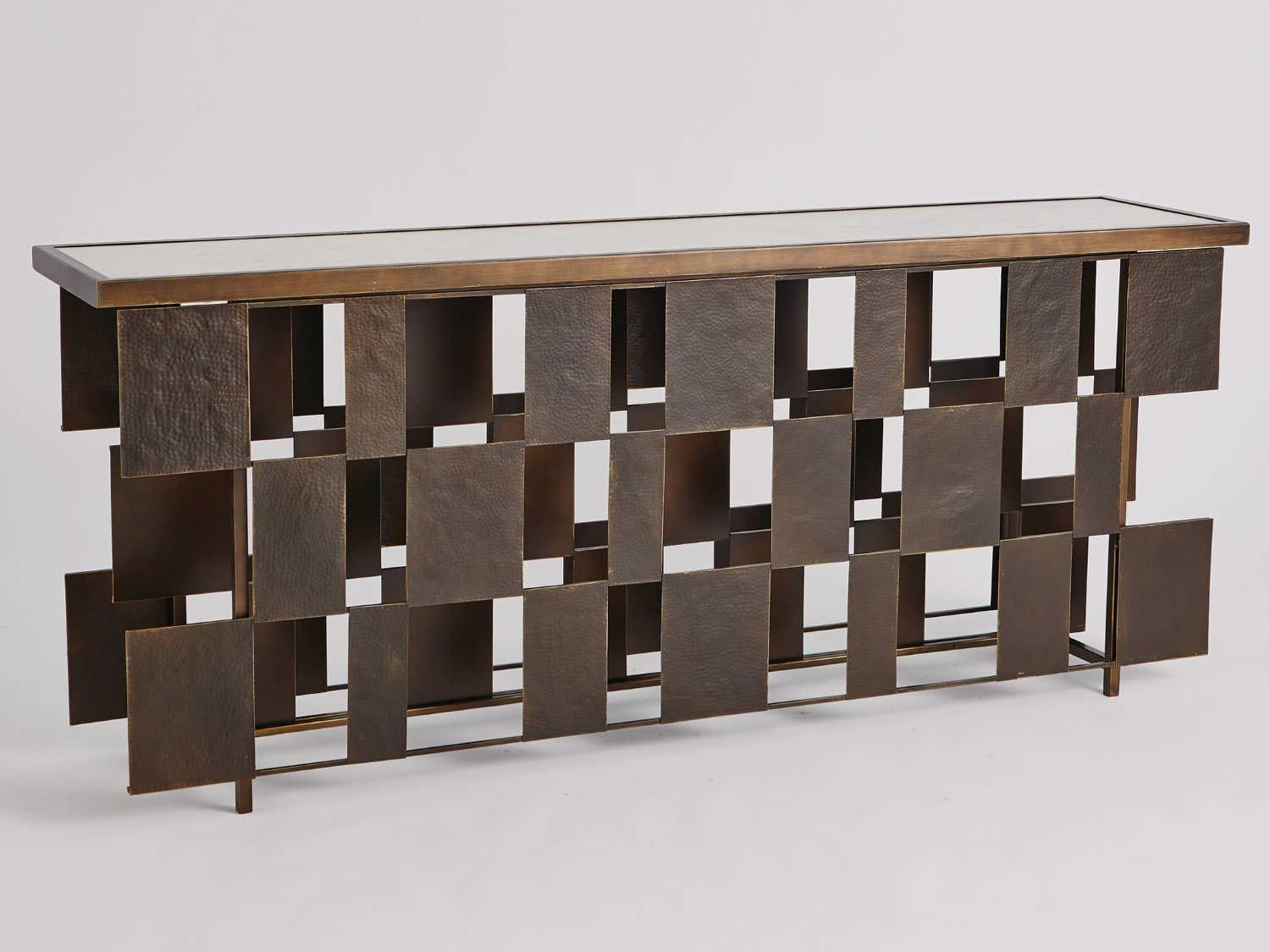 Global Views Rectangular Marble Bronze Gold Console Table