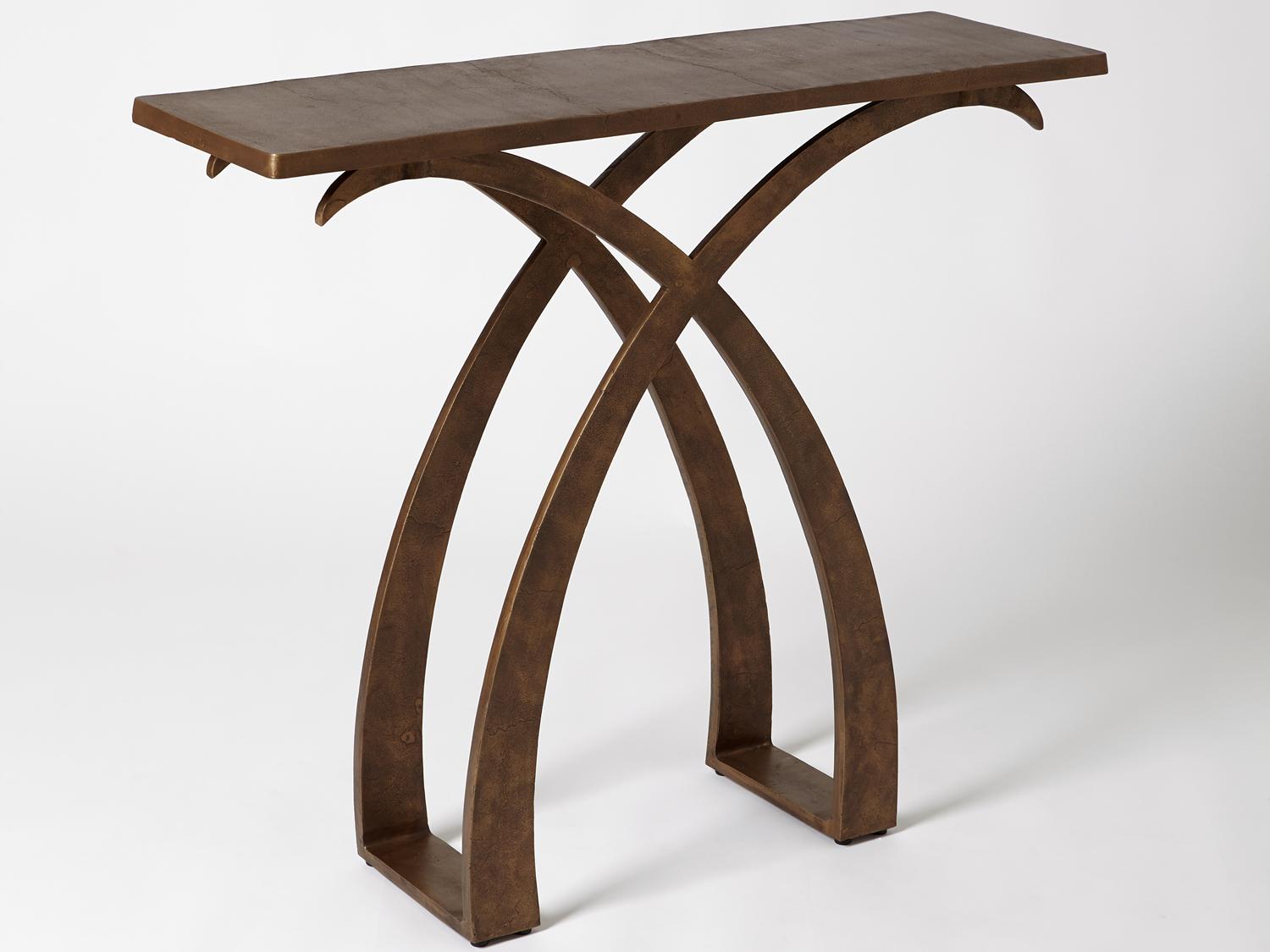 Global Views Rectangular Metal Antique Brass Console Table