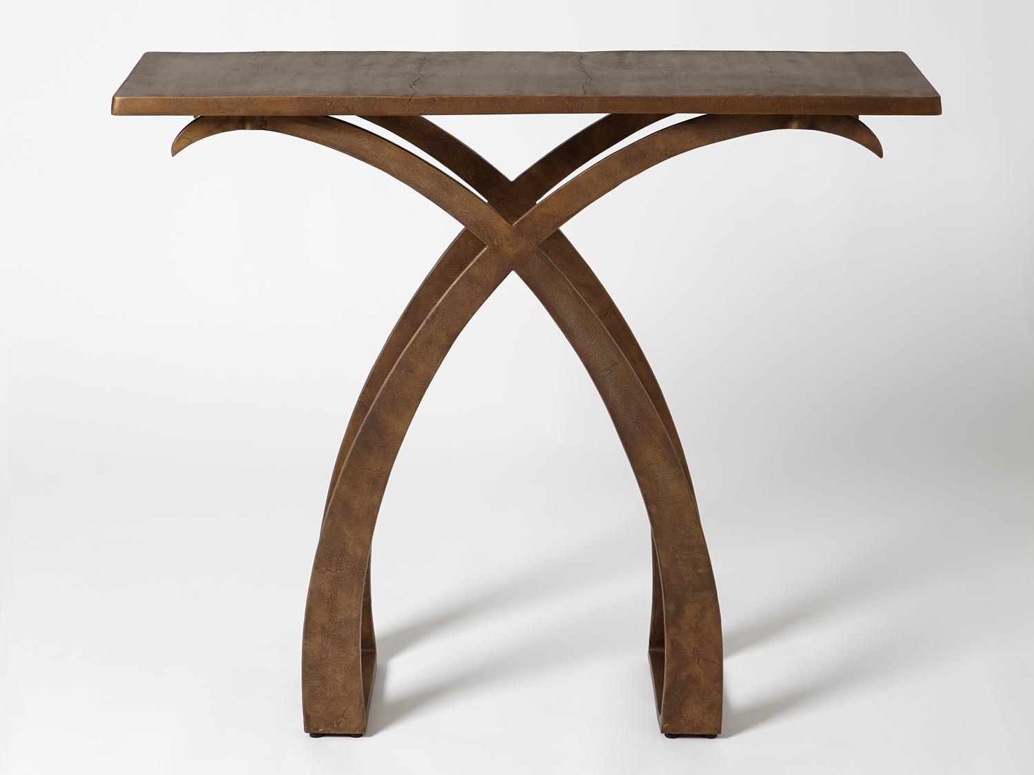 Global Views Rectangular Metal Antique Brass Console Table