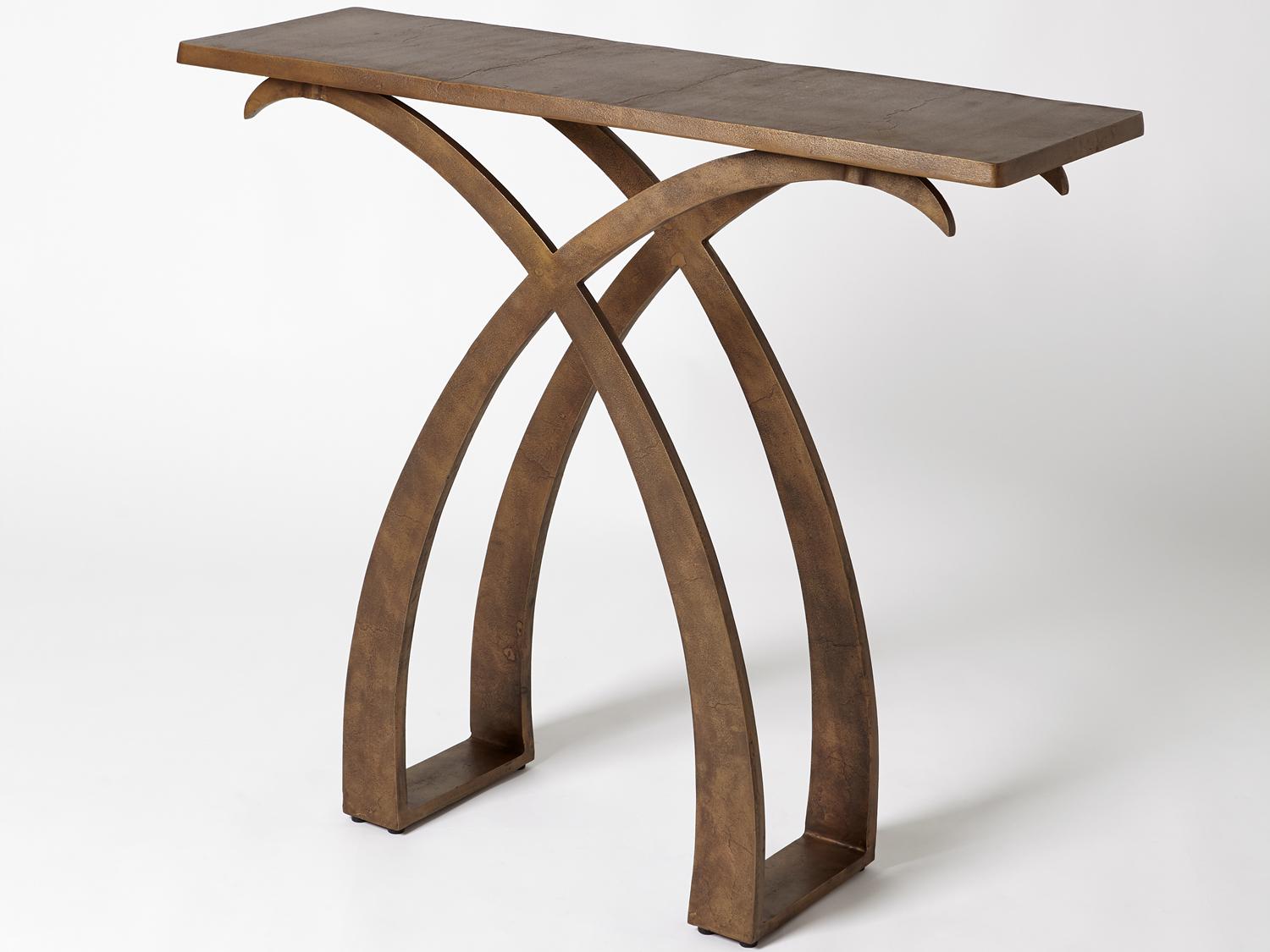 Global Views Rectangular Metal Antique Brass Console Table