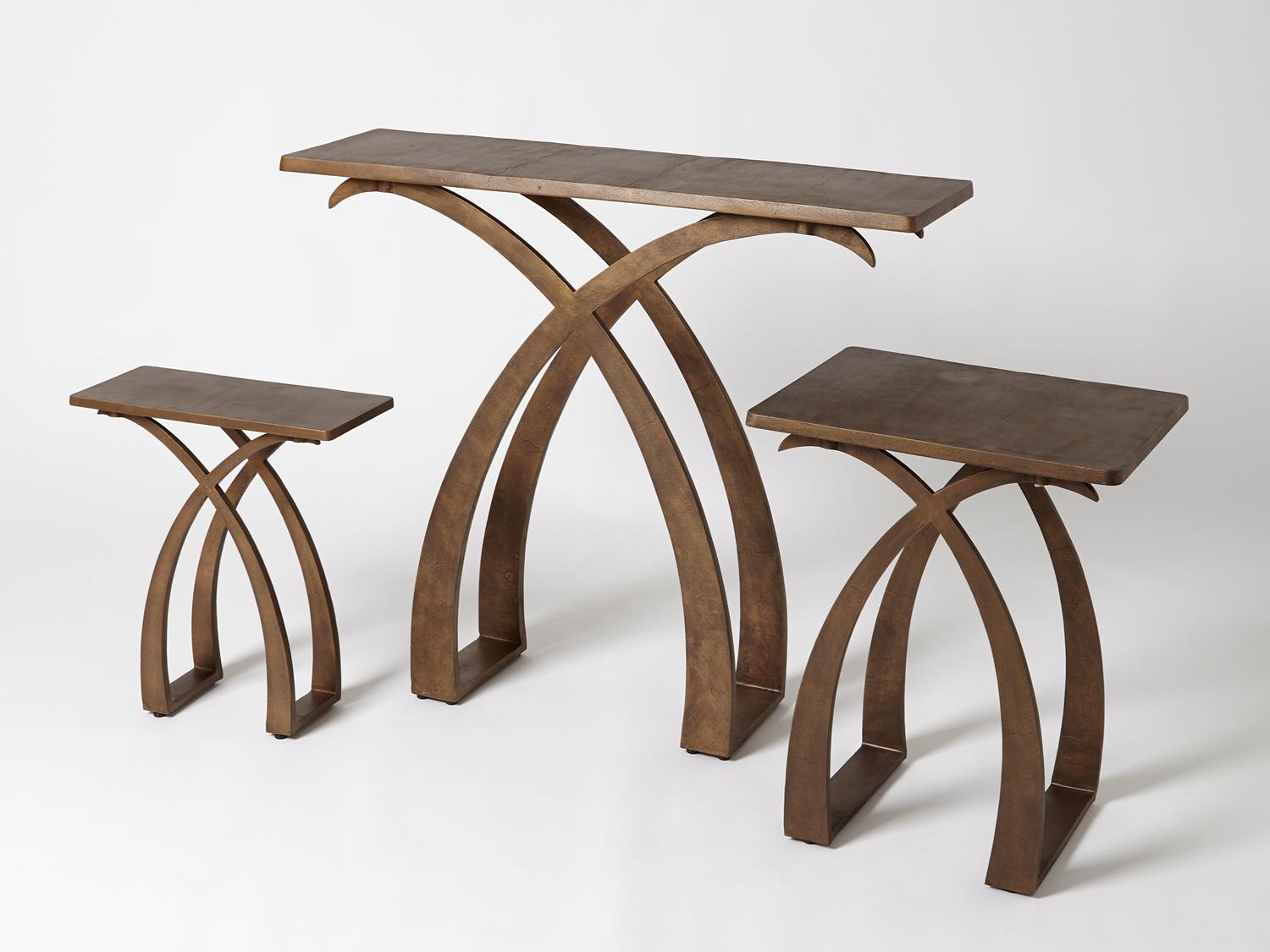 Global Views Rectangular Metal Antique Brass Console Table