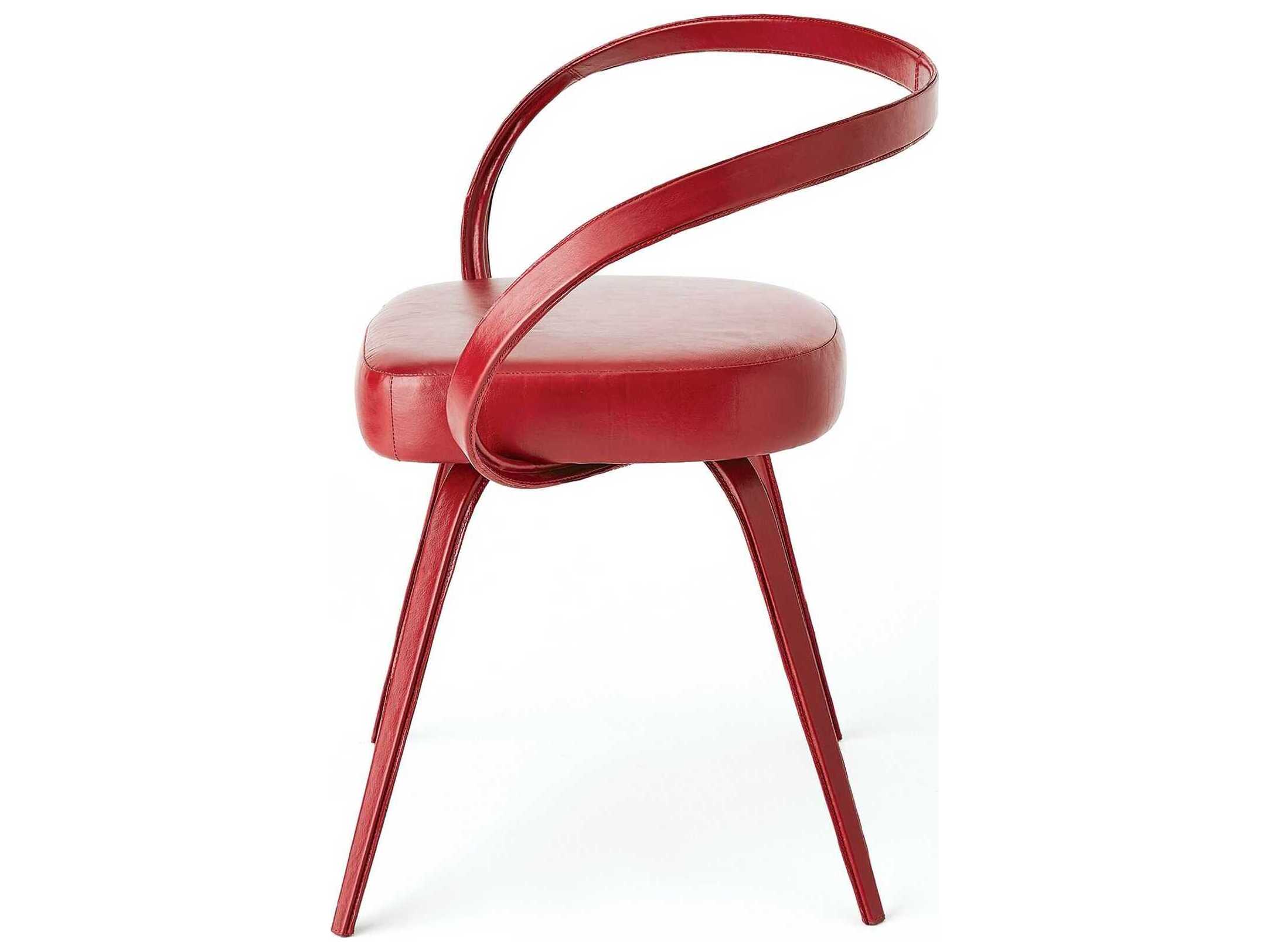 Global Views Leather Red Upholstered Arm Dining Chair