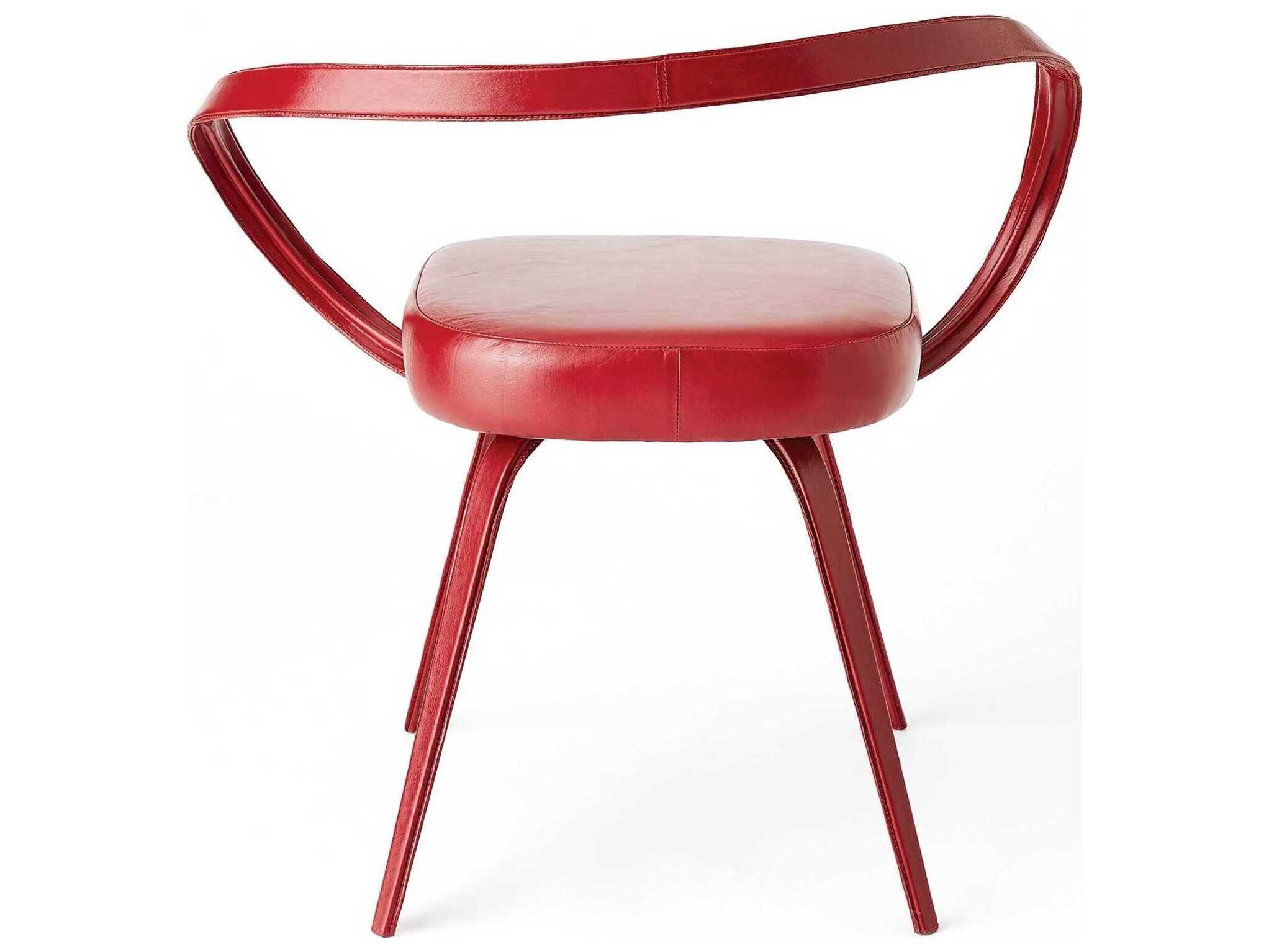 Global Views Leather Red Upholstered Arm Dining Chair