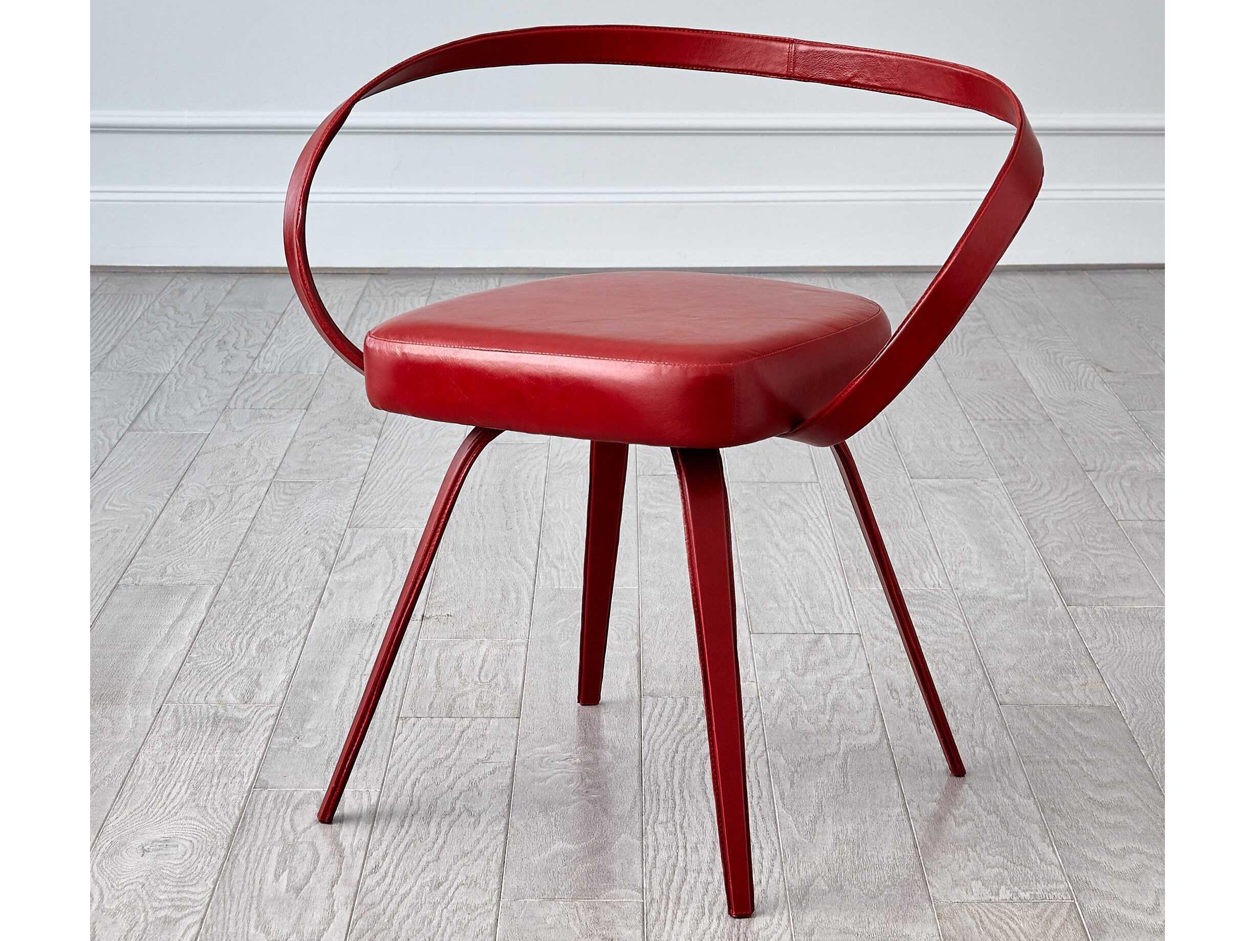 Global Views Leather Red Upholstered Arm Dining Chair