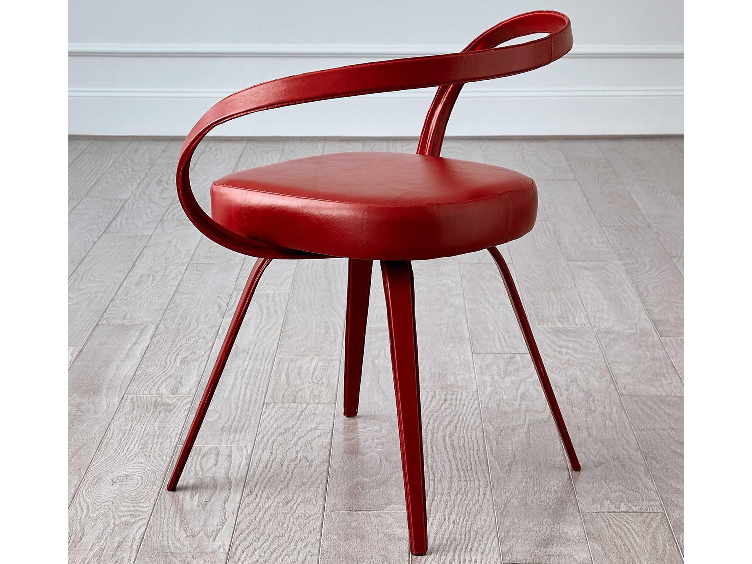 Global Views Leather Red Upholstered Arm Dining Chair