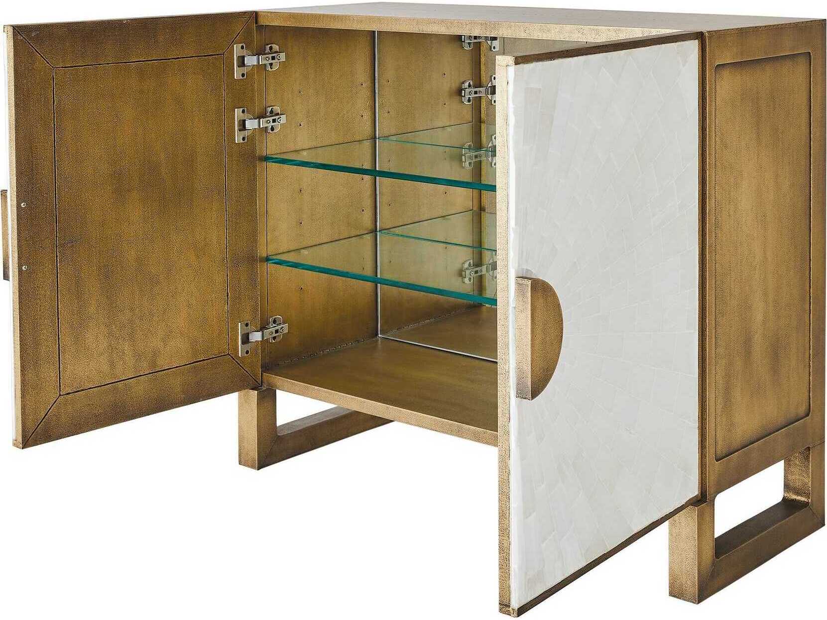 Global Views Gypsum Antique Satin Brass Gold Accent Cabinet