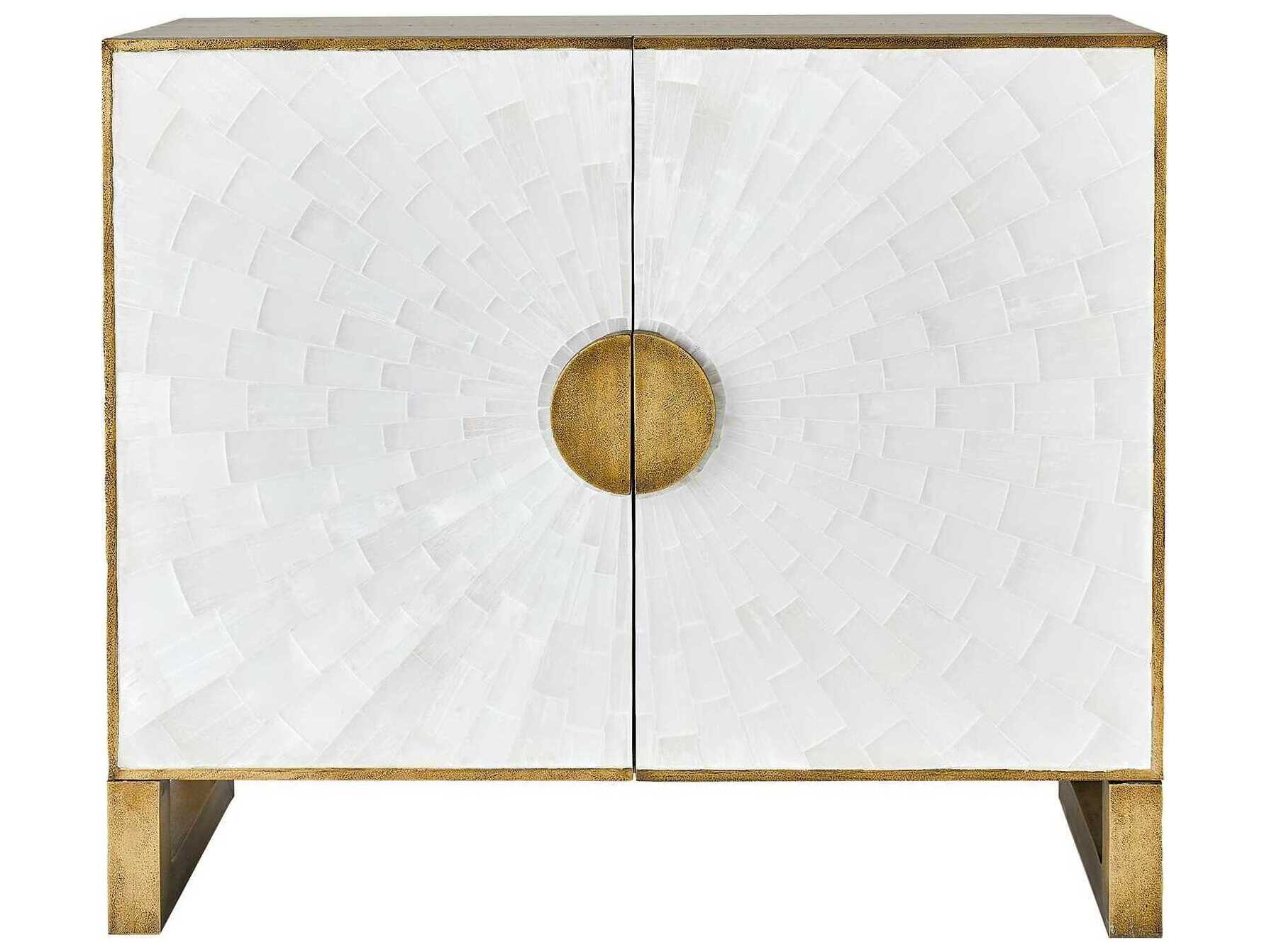 Global Views Gypsum Antique Satin Brass Gold Accent Cabinet