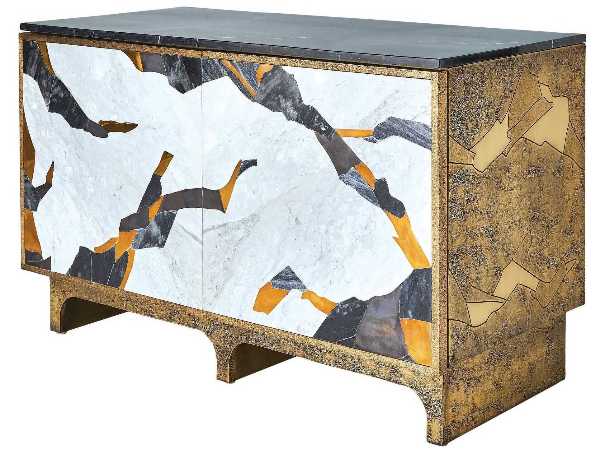 Global Views Inlay Black Polished Antique Brass Gold Accent Chest