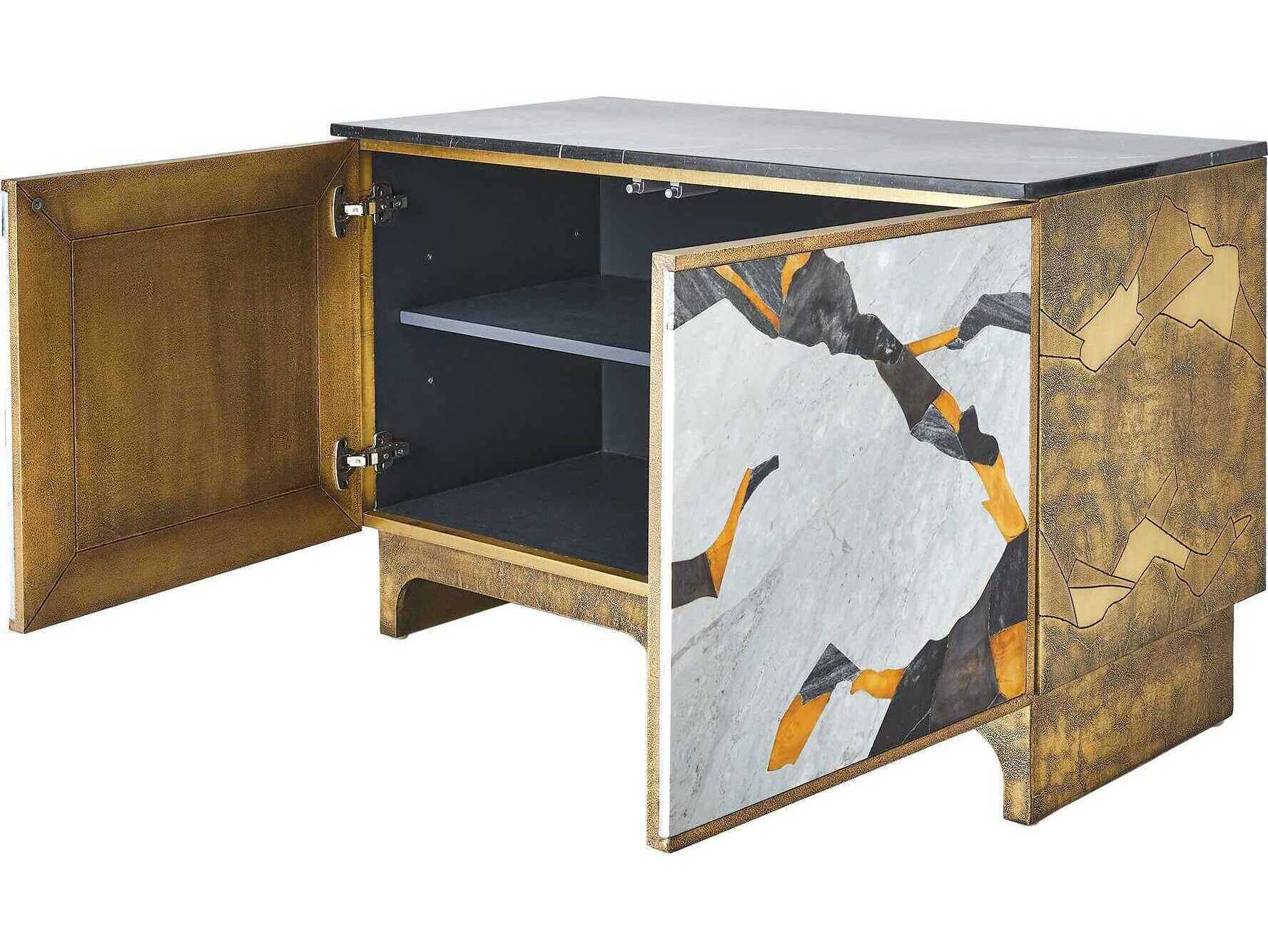 Global Views Inlay Black Polished Antique Brass Gold Accent Chest