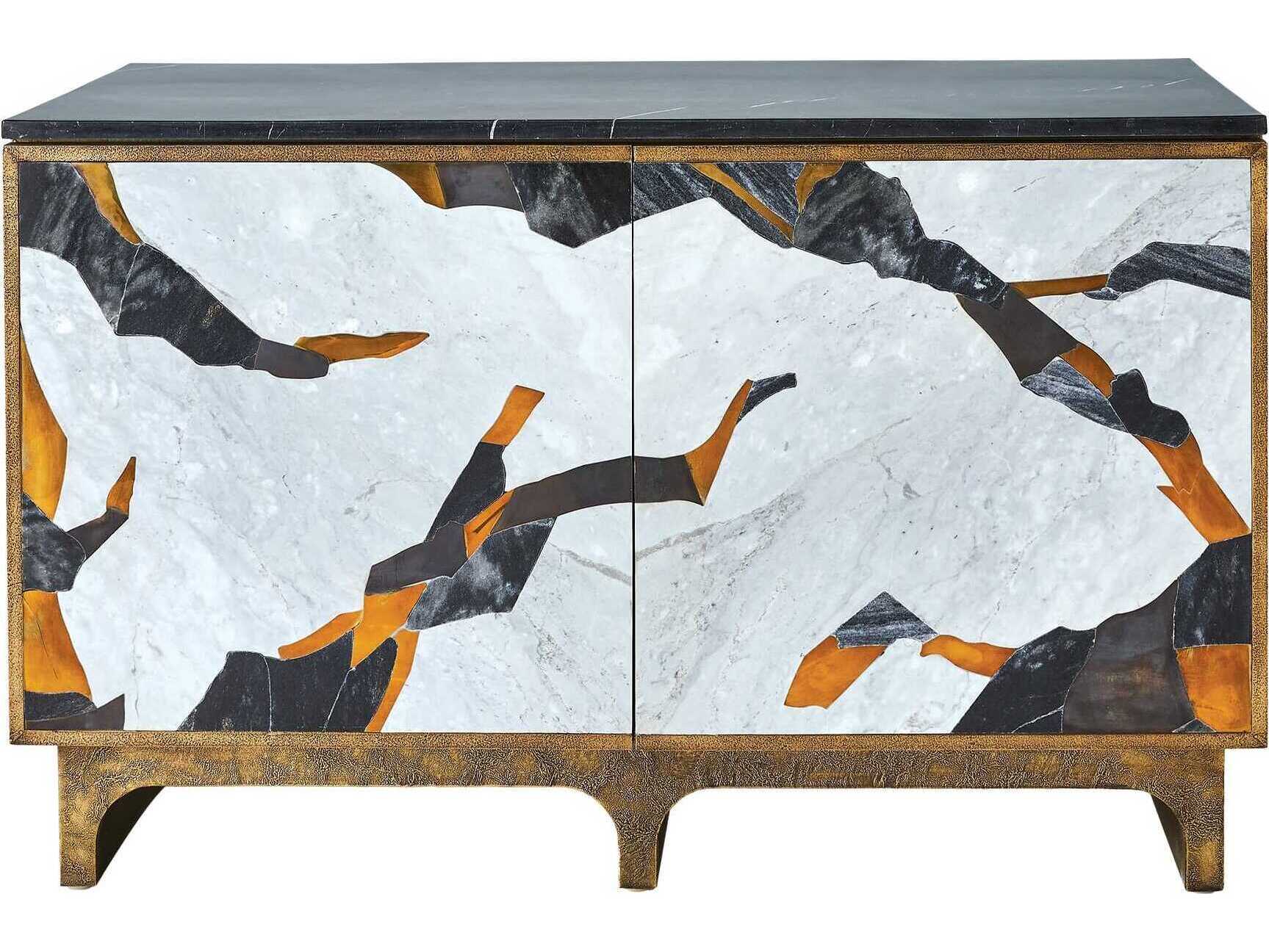 Global Views Inlay Black Polished Antique Brass Gold Accent Chest