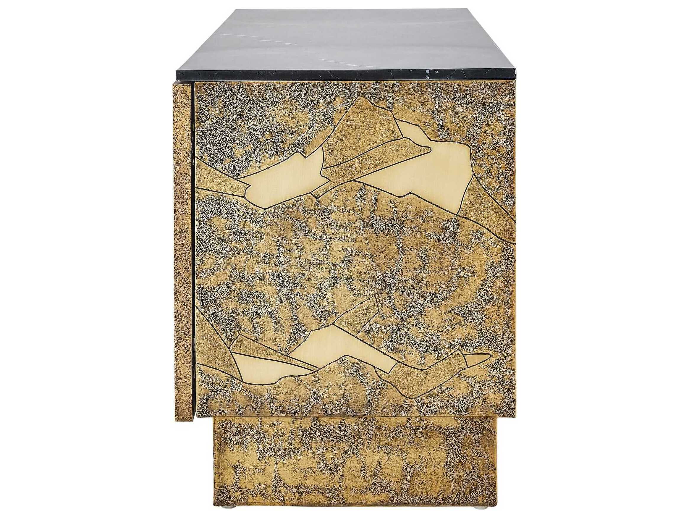 Global Views Inlay Black Polished Antique Brass Gold Accent Chest