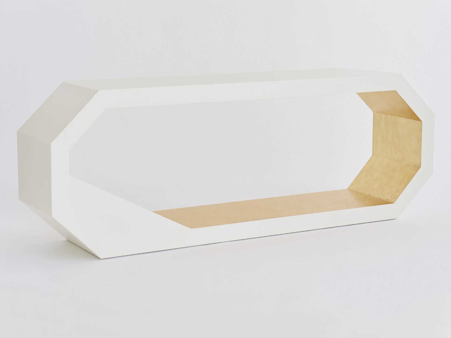 Global Views Rectangular Gold Leaf polyurethane Lacquer Inner Wood Ivory Outer Console Table