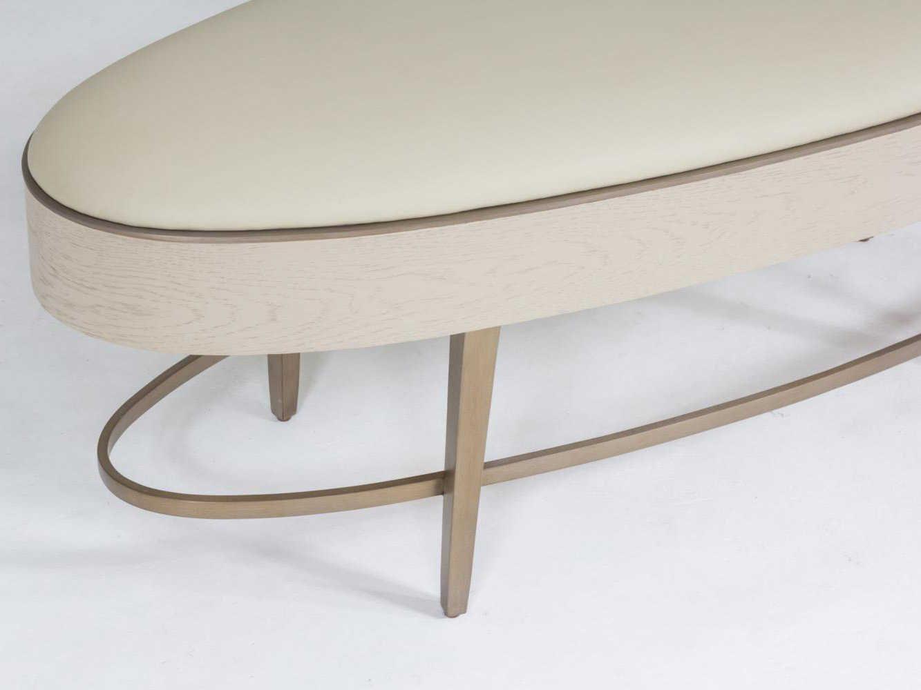 Global Views Ivory Painted Stainless Steel White Leather Accent Bench