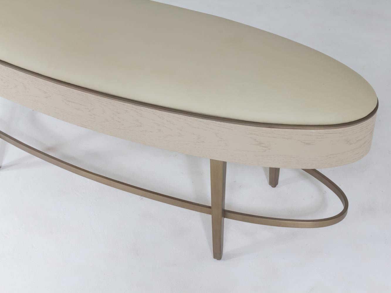 Global Views Ivory Painted Stainless Steel White Leather Accent Bench