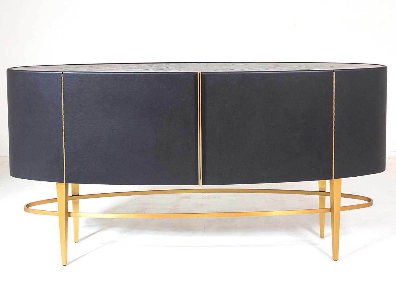 Global Views 72" Oak Wood Black Golden Sideboard