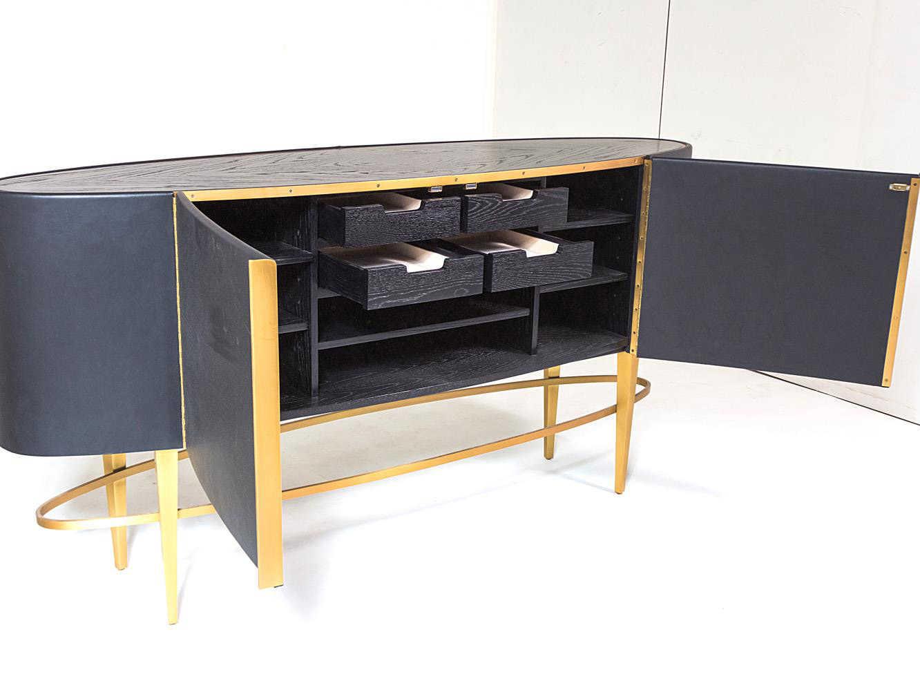 Global Views 72" Oak Wood Black Golden Sideboard