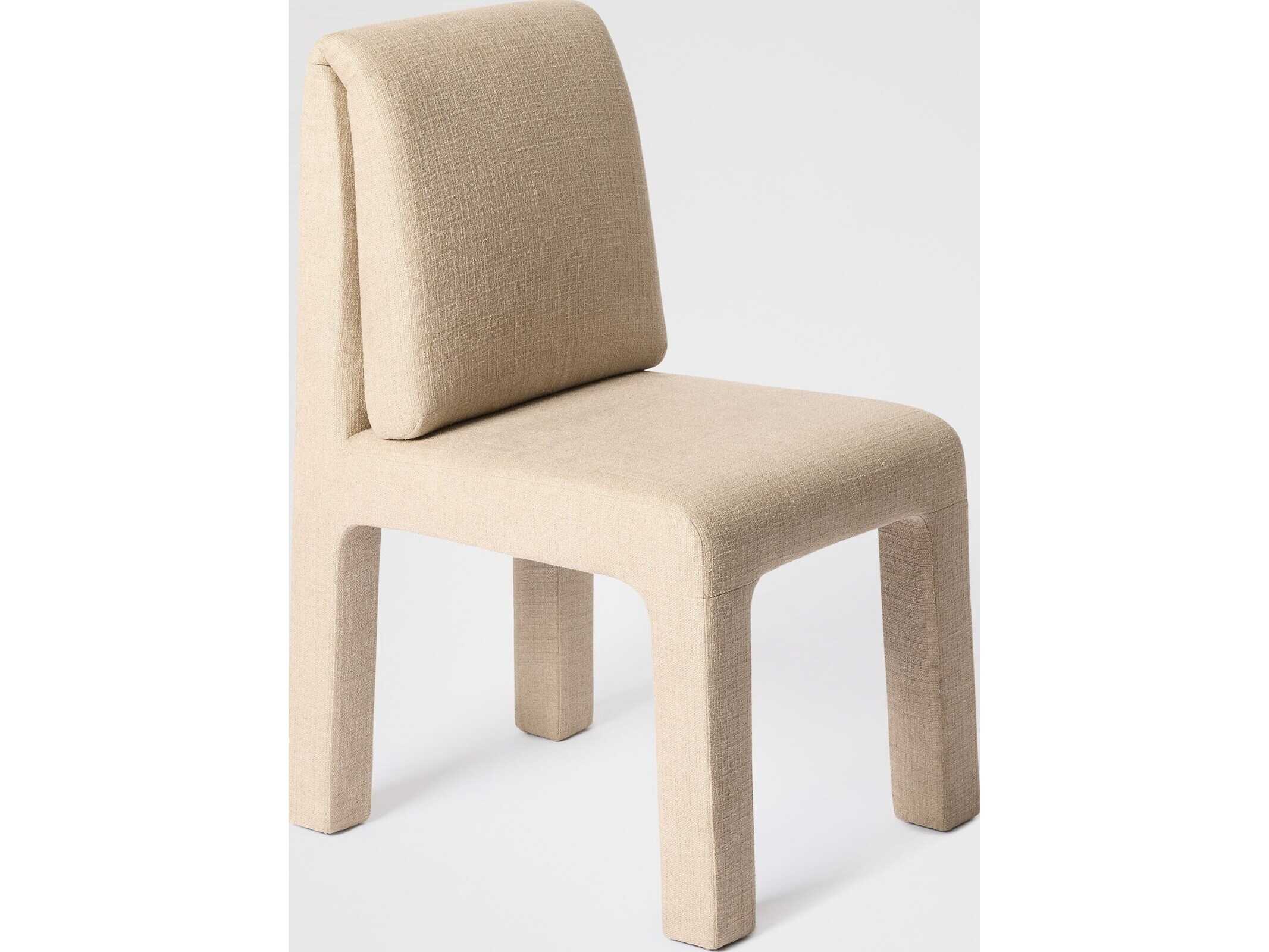 Global Views Tamu Rubberwood Beige Upholstered Armless Dining Chair