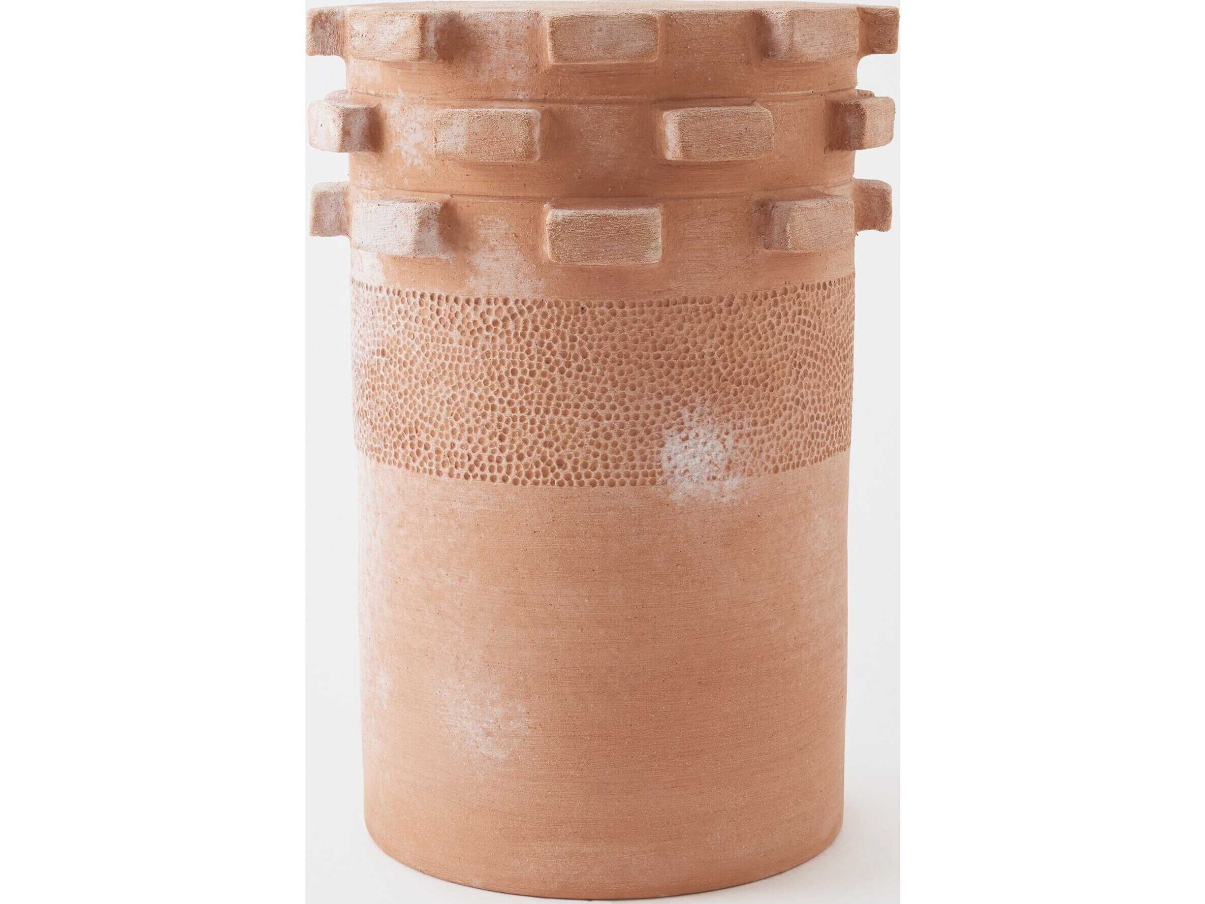 Global Views Gear Round Ceramic Terrecotta End Table