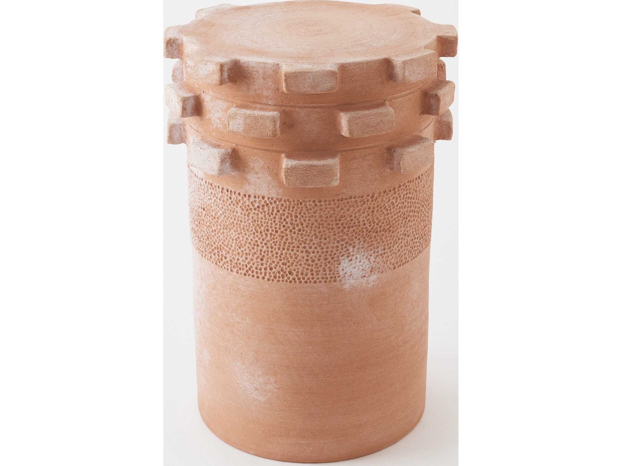 Global Views Gear Round Ceramic Terrecotta End Table