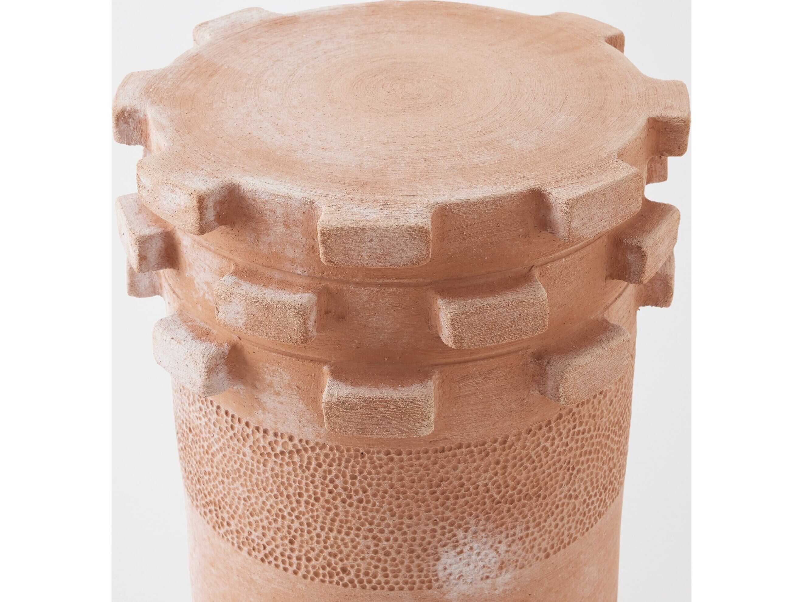 Global Views Gear Round Ceramic Terrecotta End Table