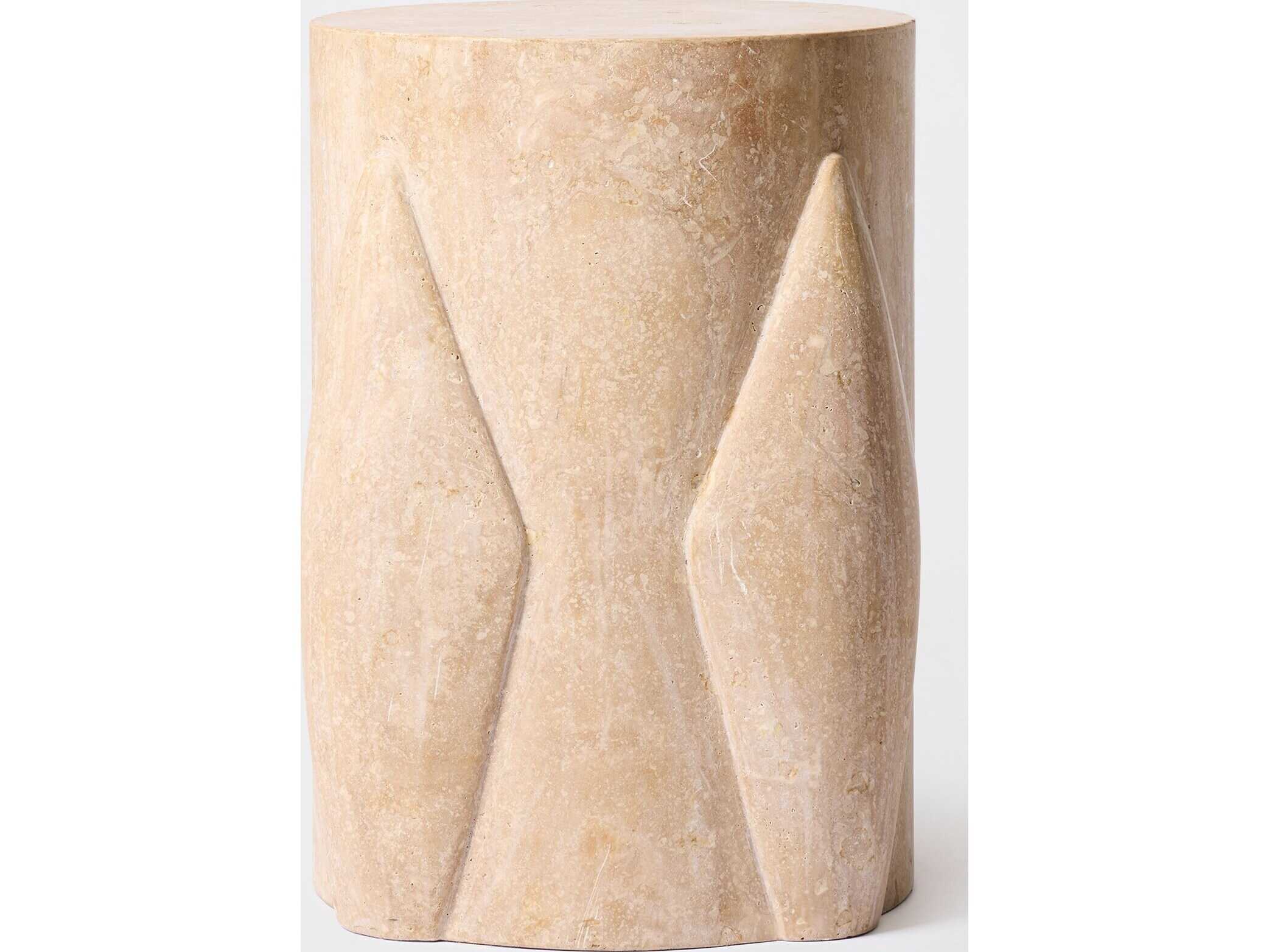 Global Views Tusk Round Marble Honed Travertine End Table