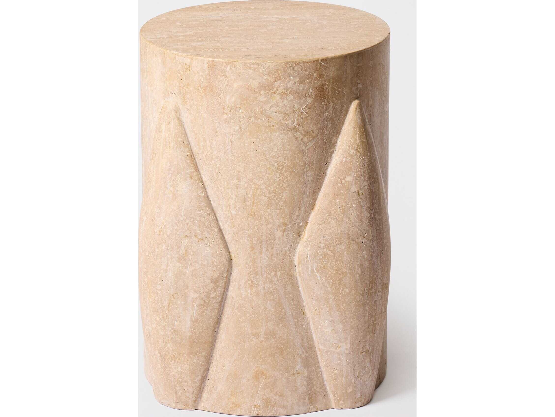 Global Views Tusk Round Marble Honed Travertine End Table