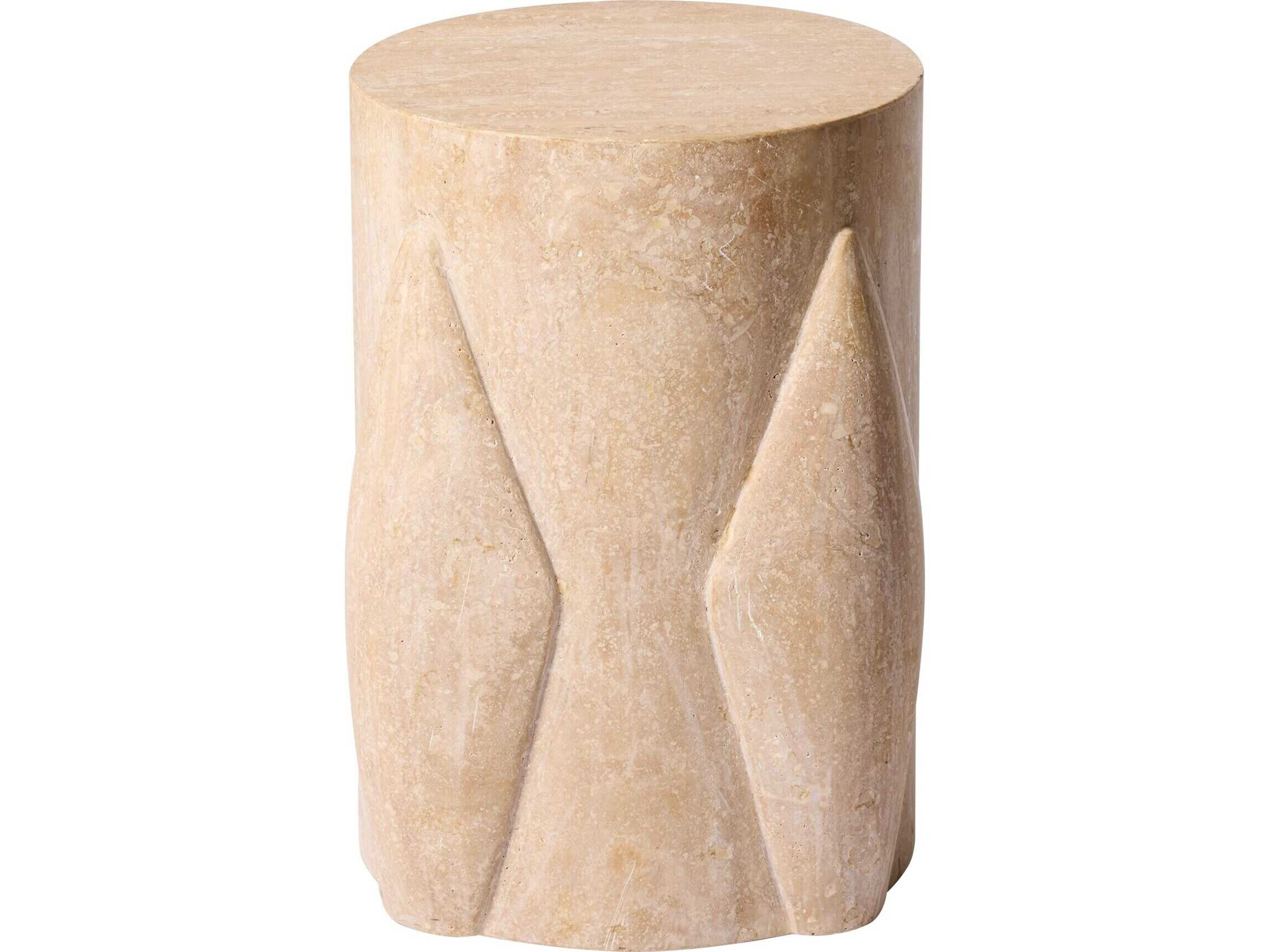 Global Views Tusk Round Marble Honed Travertine End Table