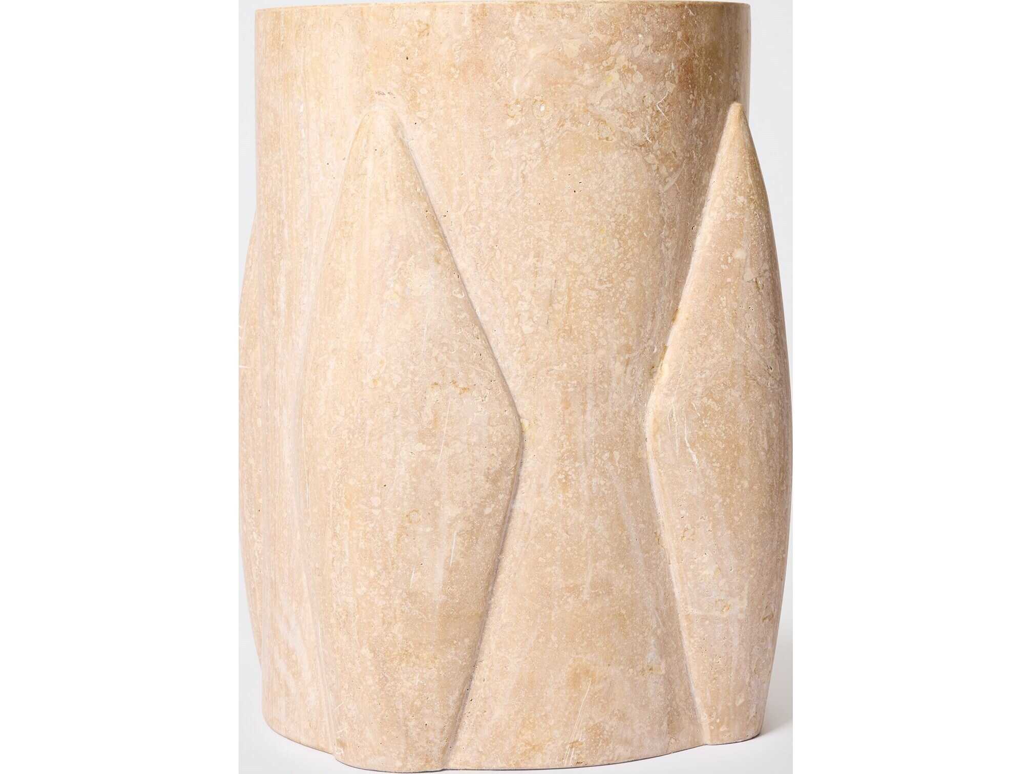 Global Views Tusk Round Marble Honed Travertine End Table