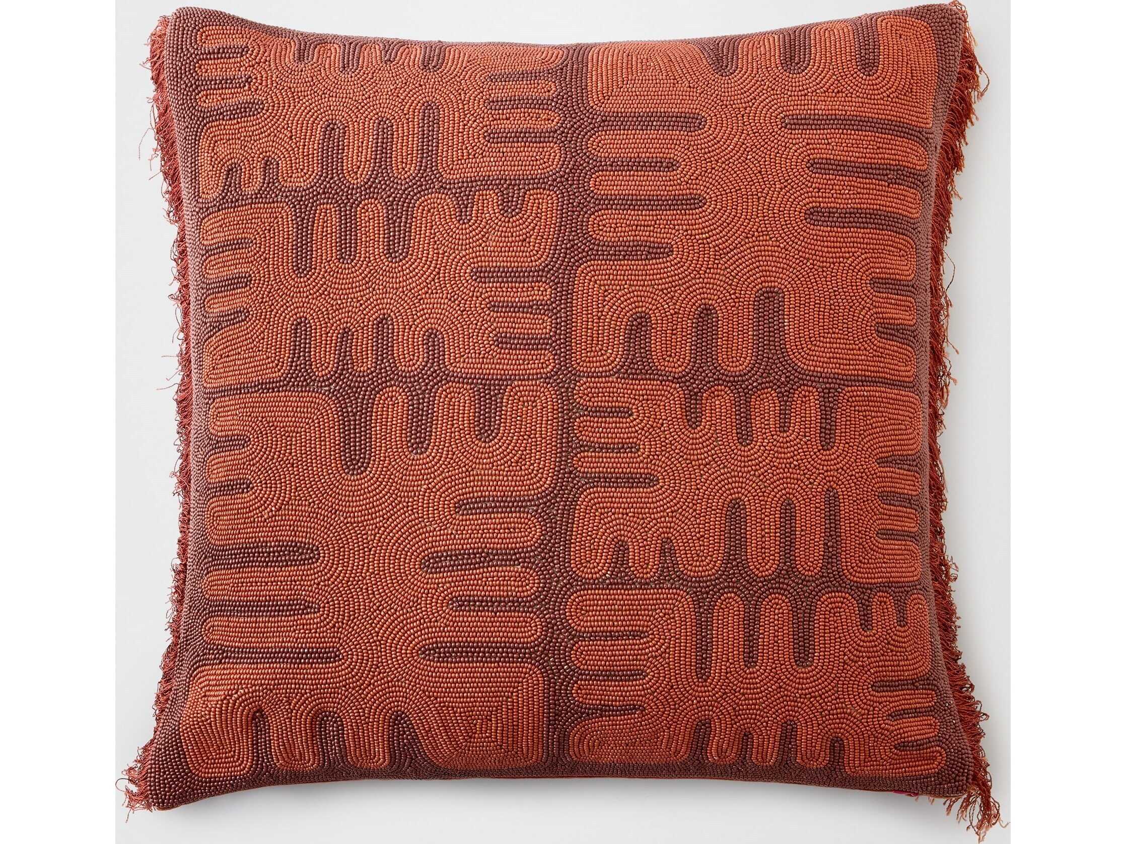 Global Views Duafe Beaded Pillow-Rust