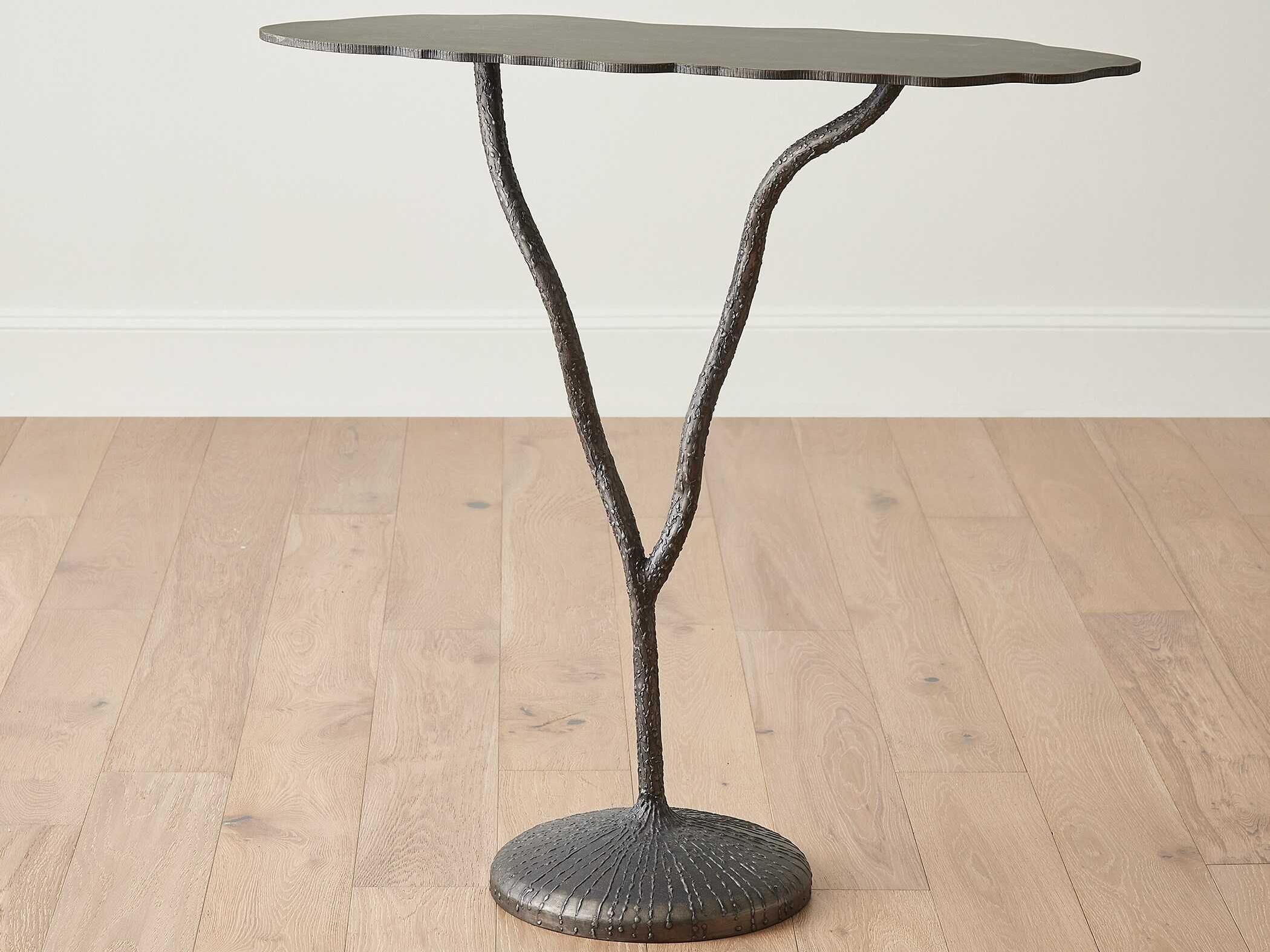 Global Views Forest Blossom Rectangular Metal Natural Iron Console Table