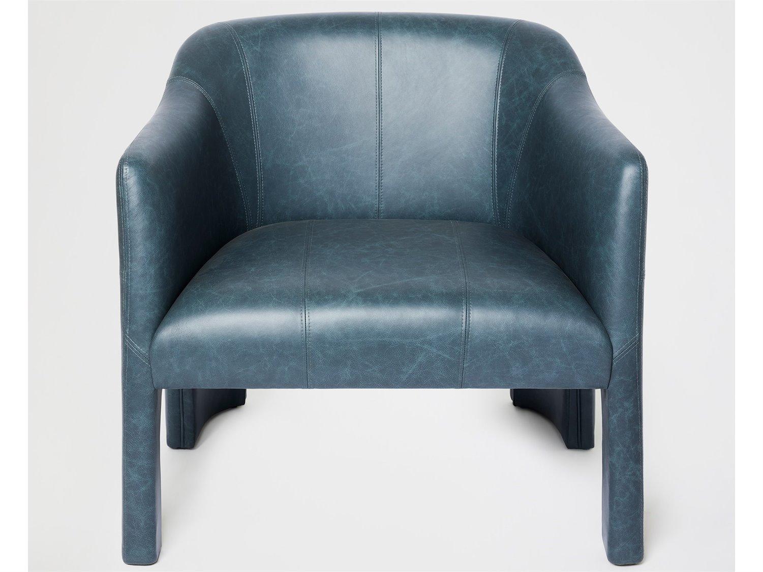 Global Views Bradford Blue Leather Accent Chair