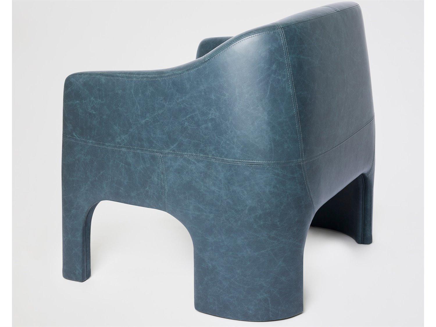 Global Views Bradford Blue Leather Accent Chair