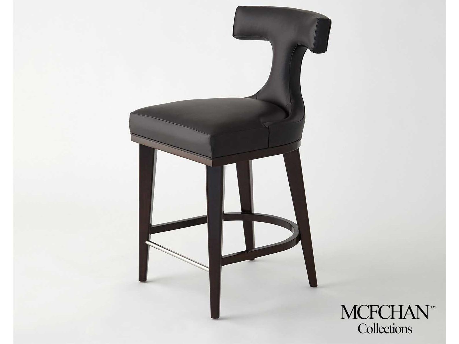 Global Views Anvil Leather Walnut Wood Black Dark Polished Nickel Counter Stool