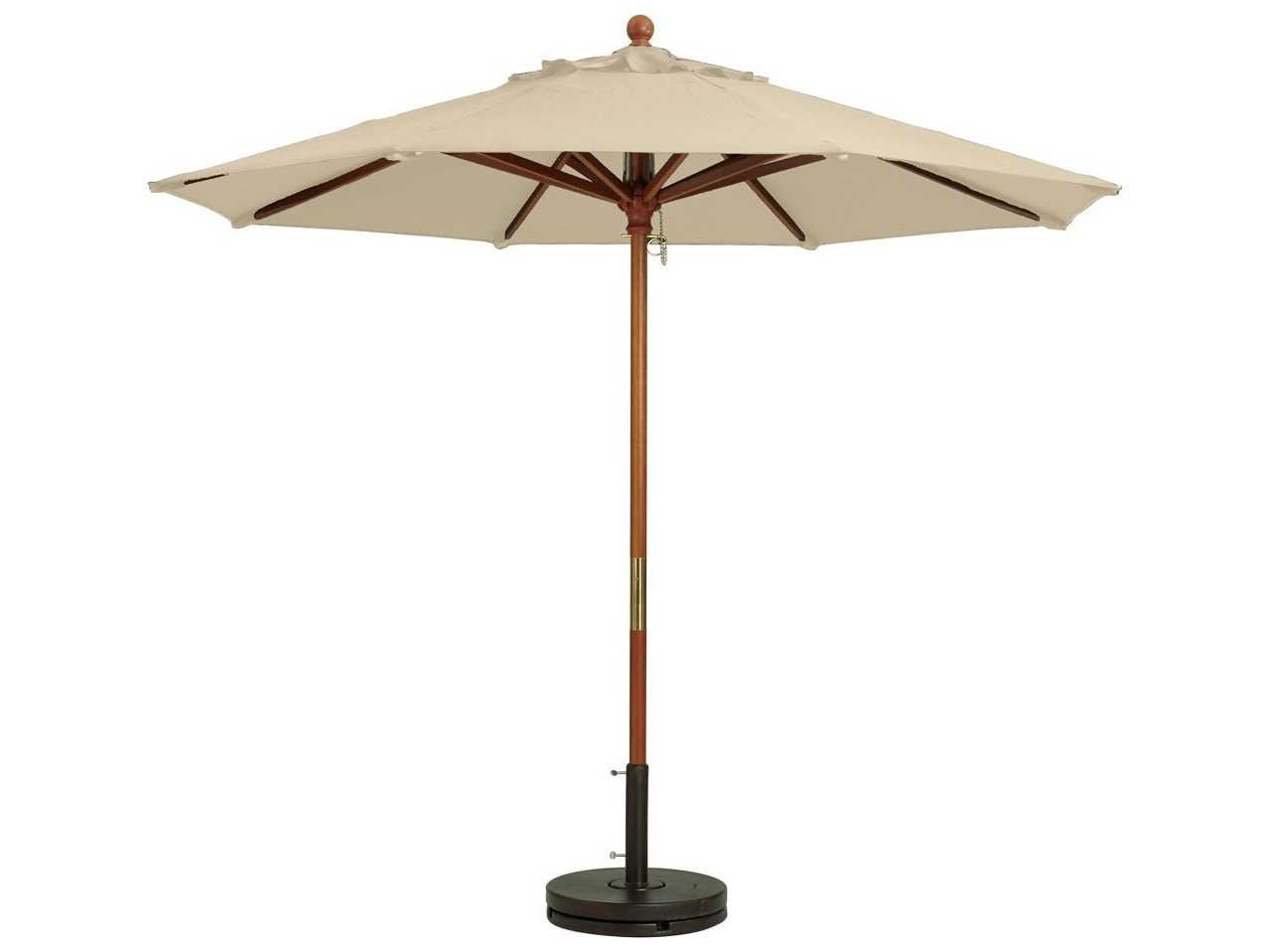 Grosfillex Market Wood 7 Foot Round Patio Umbrella in Khaki