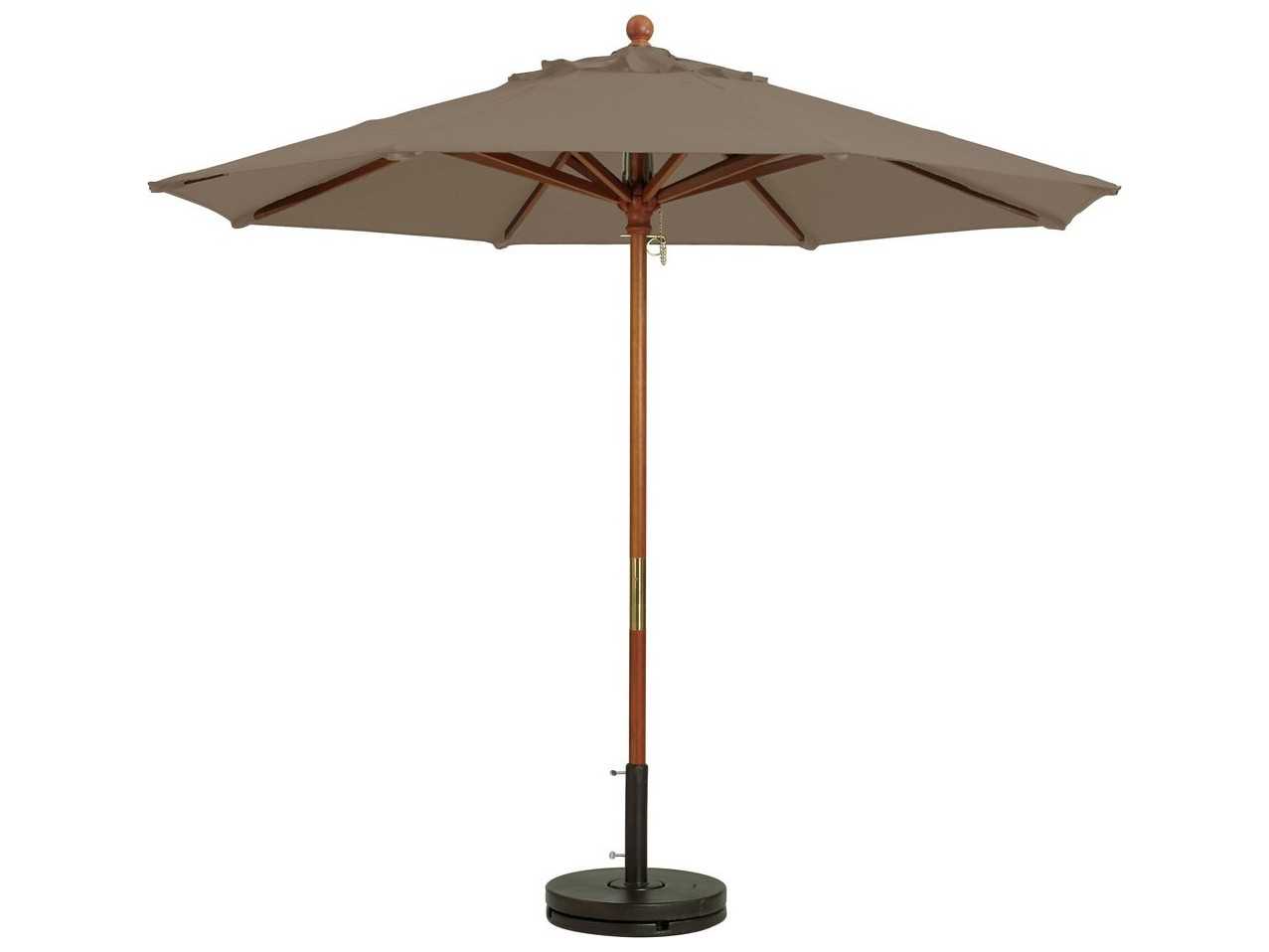 Grosfillex Market Wood 7 Foot Round Outdoor Patio Umbrella in Taupe