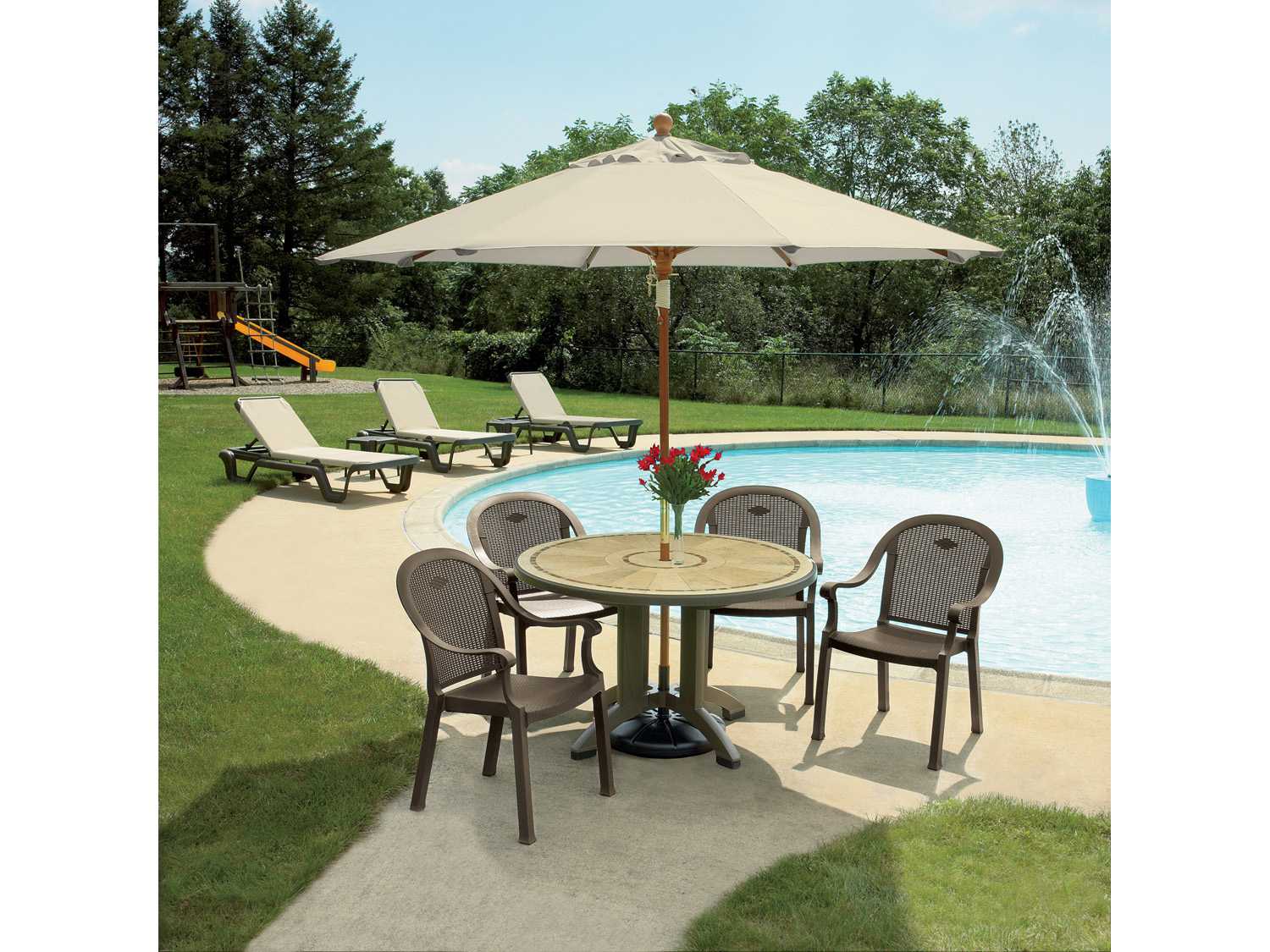 Grosfillex Sumatra Resin Bronze Mist Stacking Outdoor Dining Arm Chair