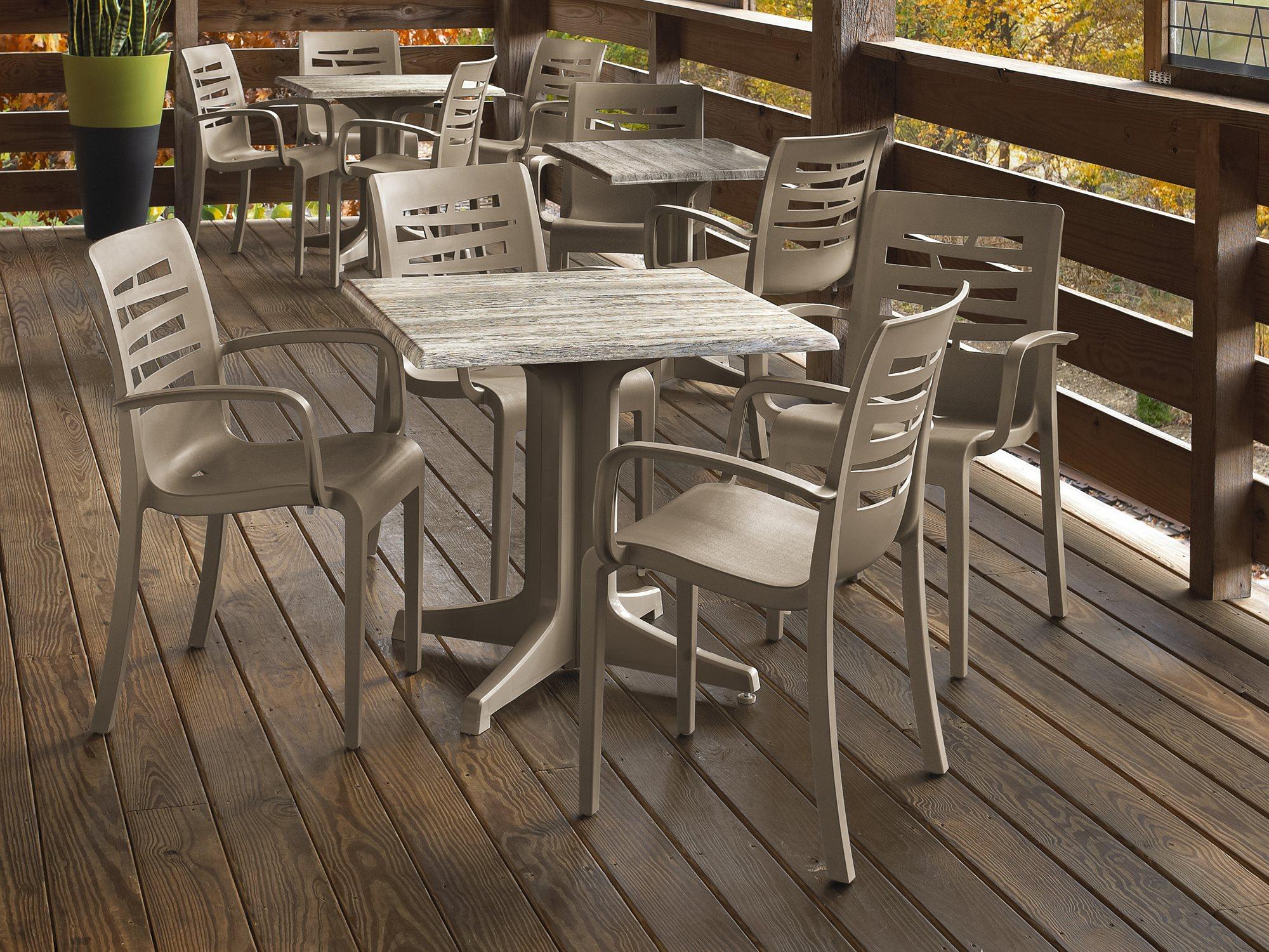 Grosfillex Essenza Resin Taupe Outdoor Patio Dining Set