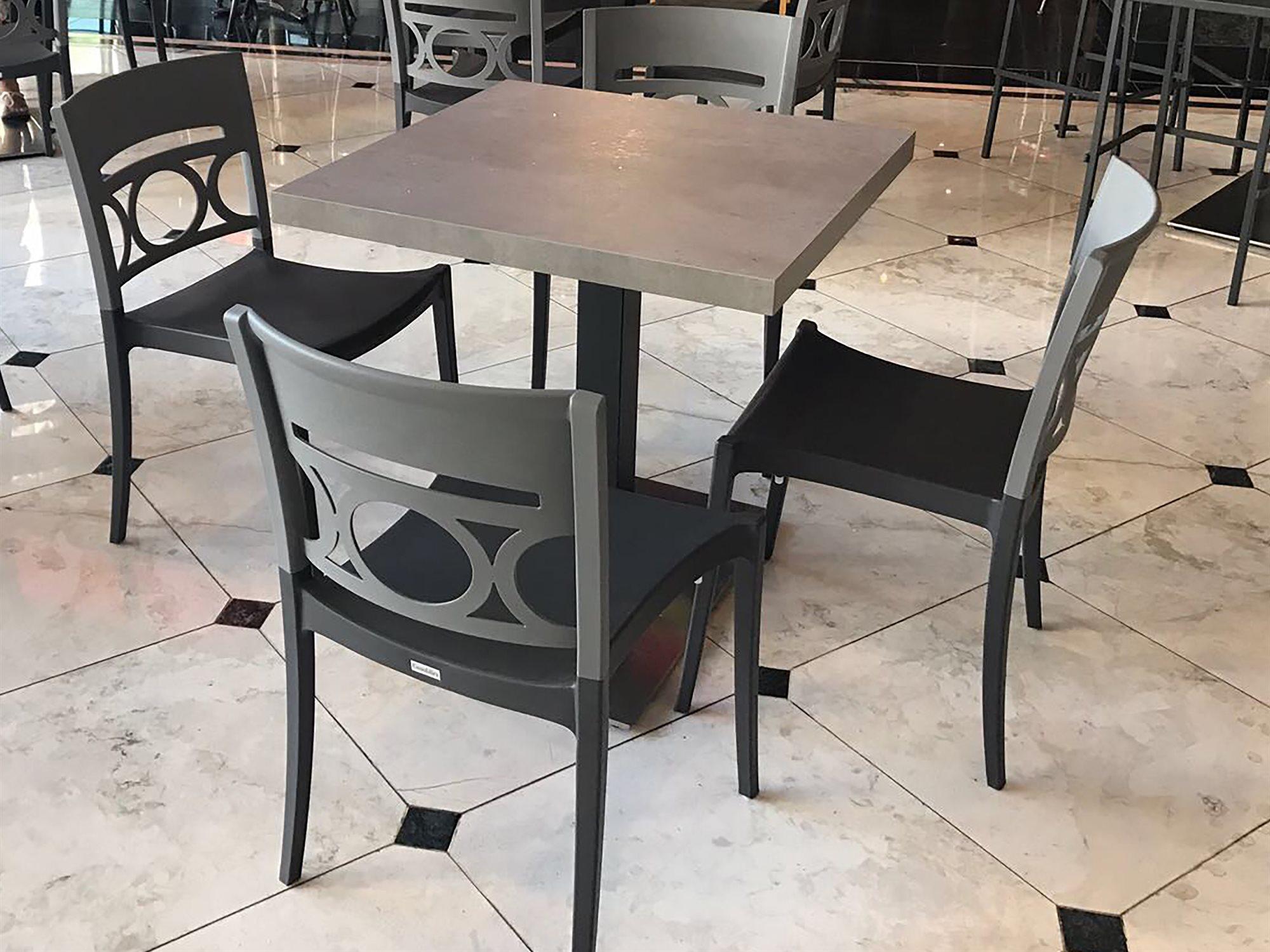 Grosfillex Moon Resin Titanium Gray/Charcoal Patio Dining Set