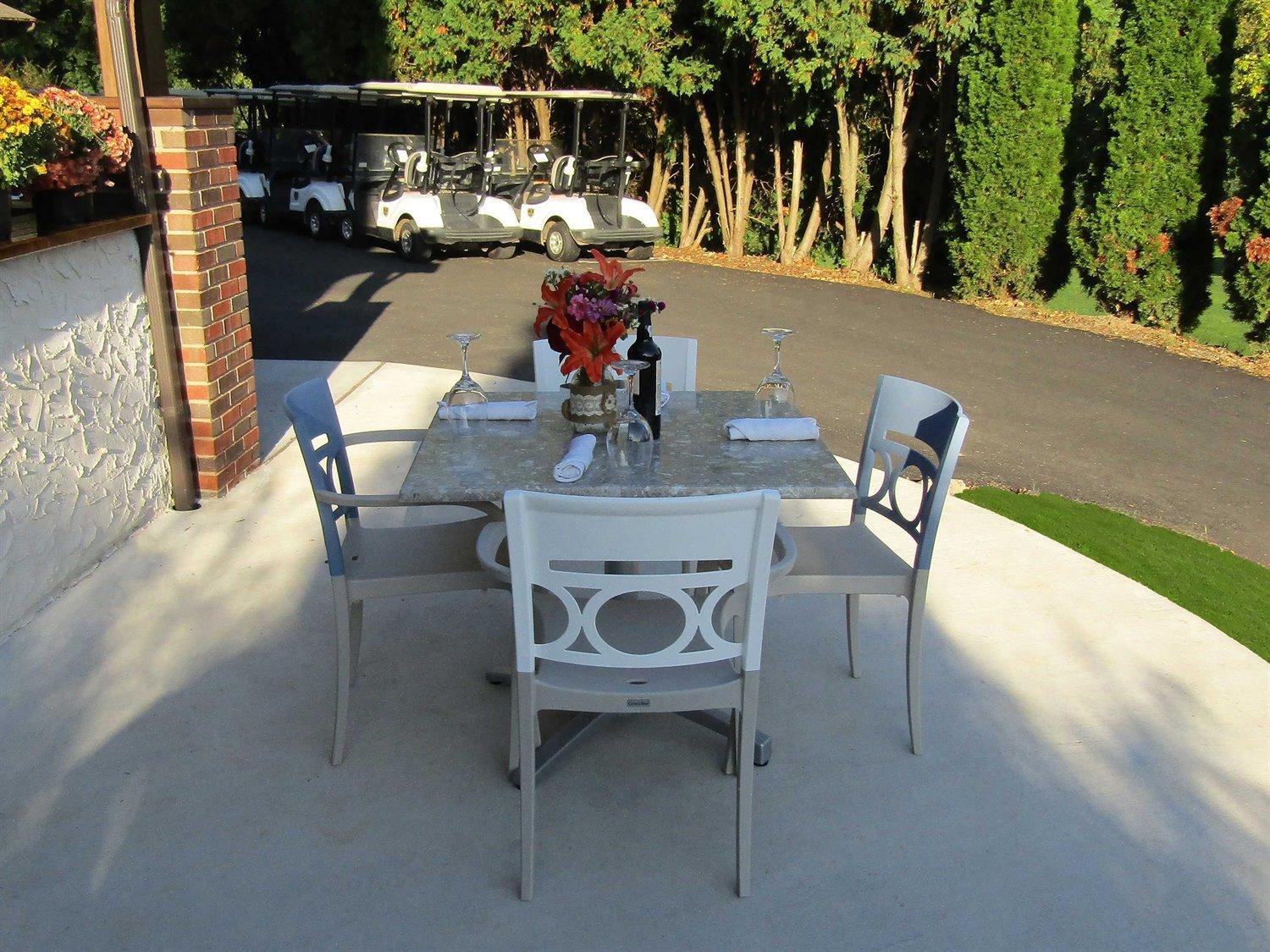 Grosfillex Moon Resin Denim Blue/Linen Outdoor Patio Dining Set